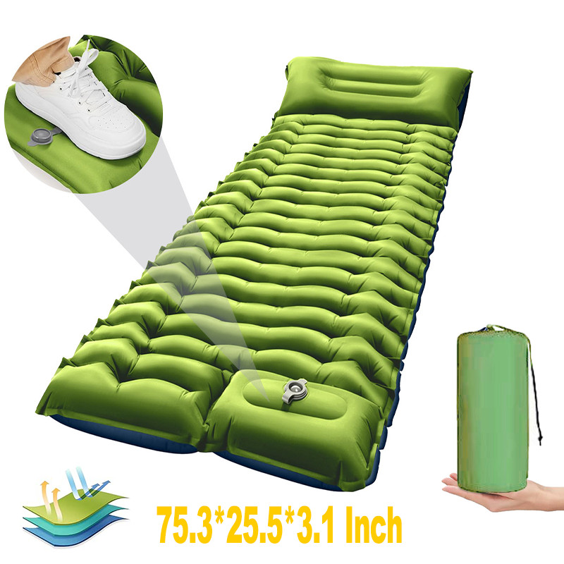 Camping Sleeping Pad, Ultralight Camping Mat with Pillow Built-in Foot Pump US