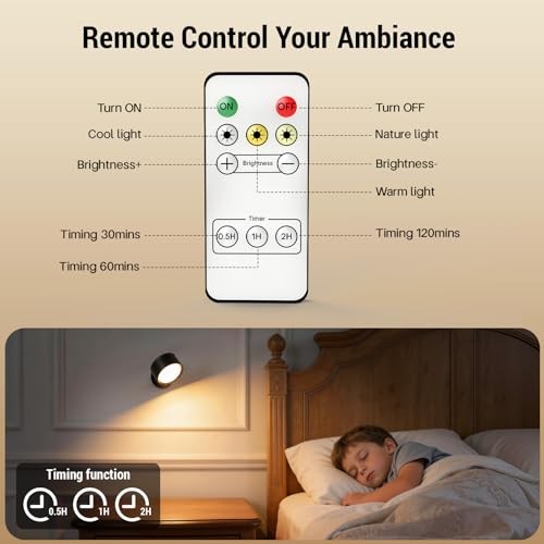 Battery Operated Wall Sconce, Remote Control, Wireless Rechargeable Black