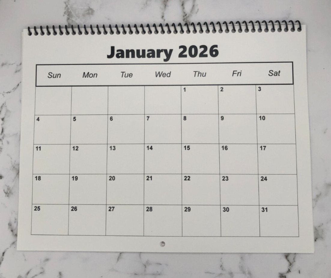 2026 Blank Calendar - 8.5" x 11" Printed on HEAVY CARDSTOCK, Design your way