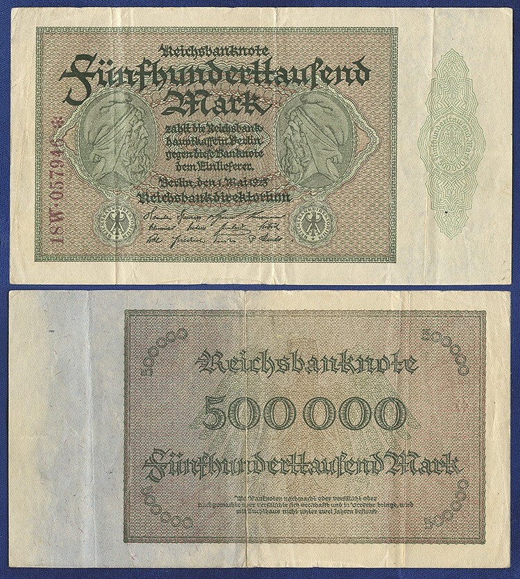 GERMANY 500,000 MARKS 1 MAI 1923 PICK-88b VERY FINE