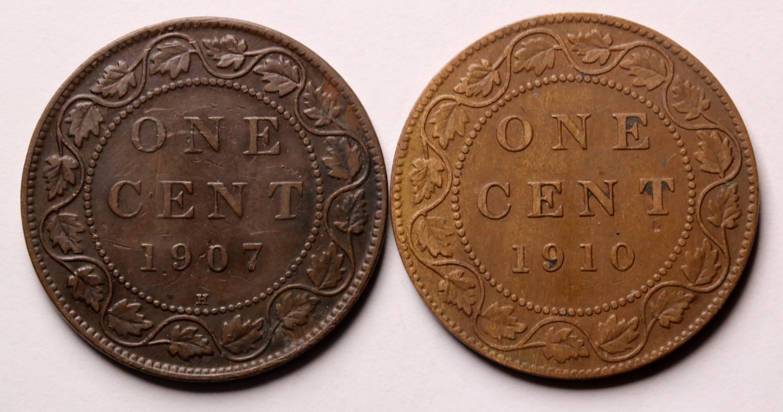 1907 H & 1910  Canada 1 Cent Coins (2)  Edward VII KM# 8