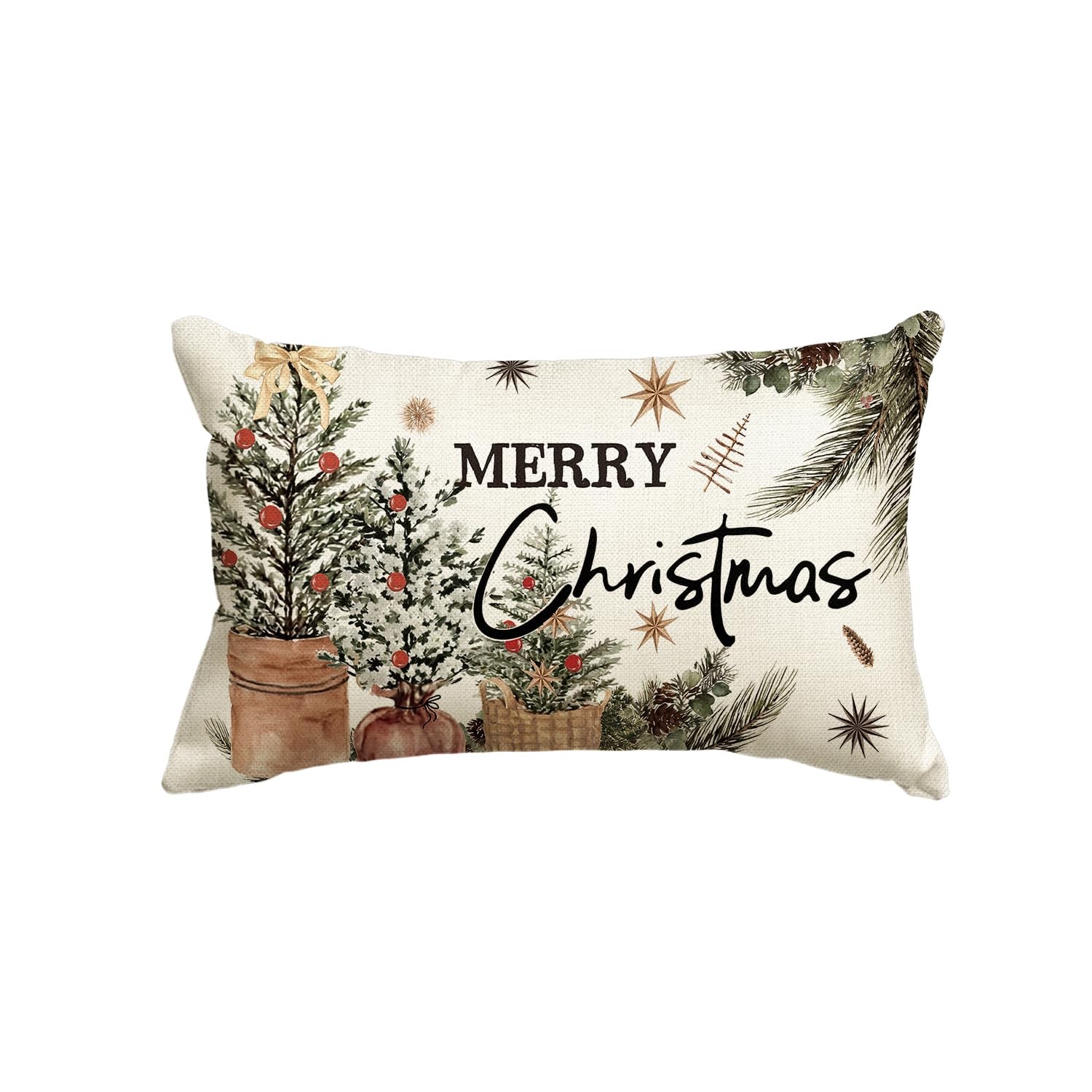 Merry Christmas Decorations Red Berries Throw Pillow Cover Winter Gift 12x20"