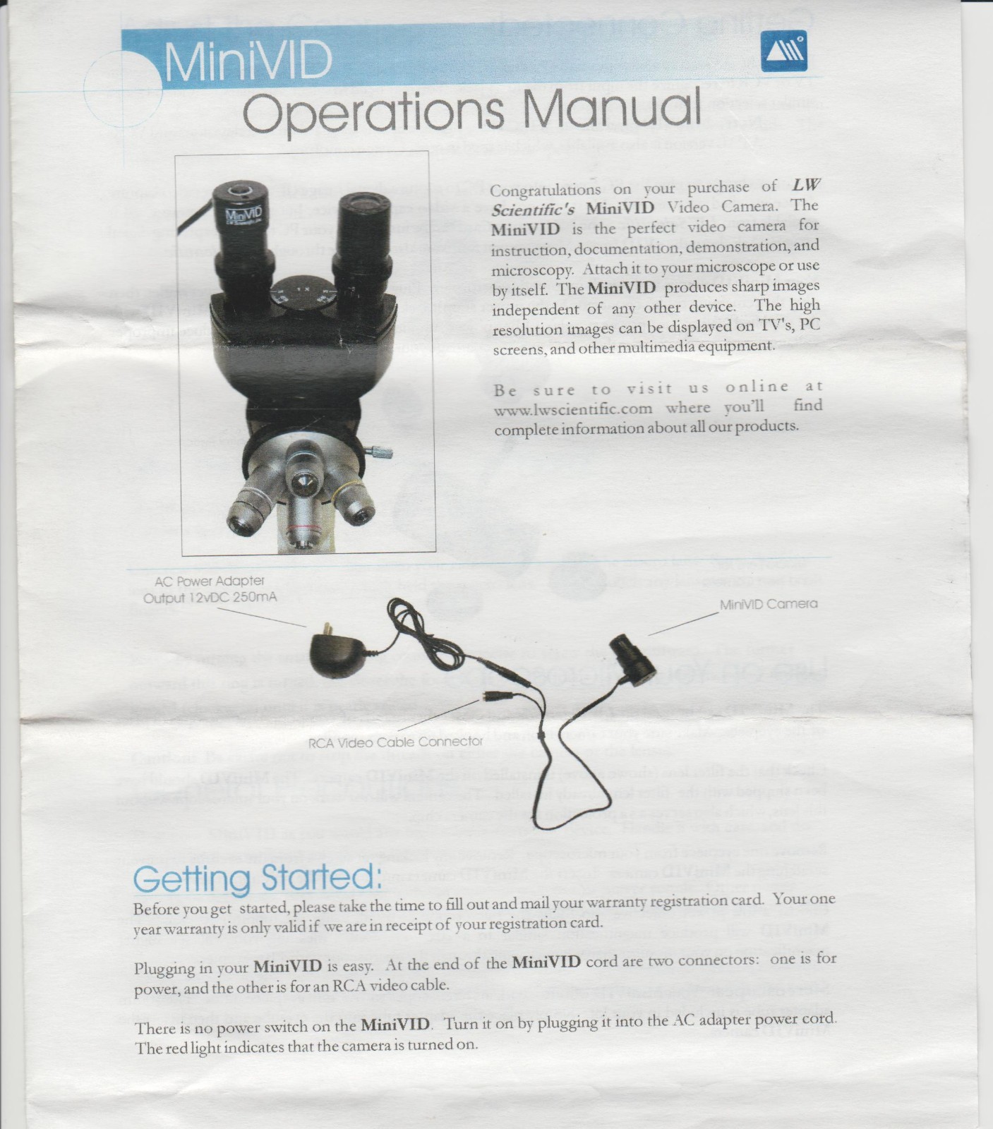 LW Scientific Minivid Microscope Camera Kit RCA Composite Video Out