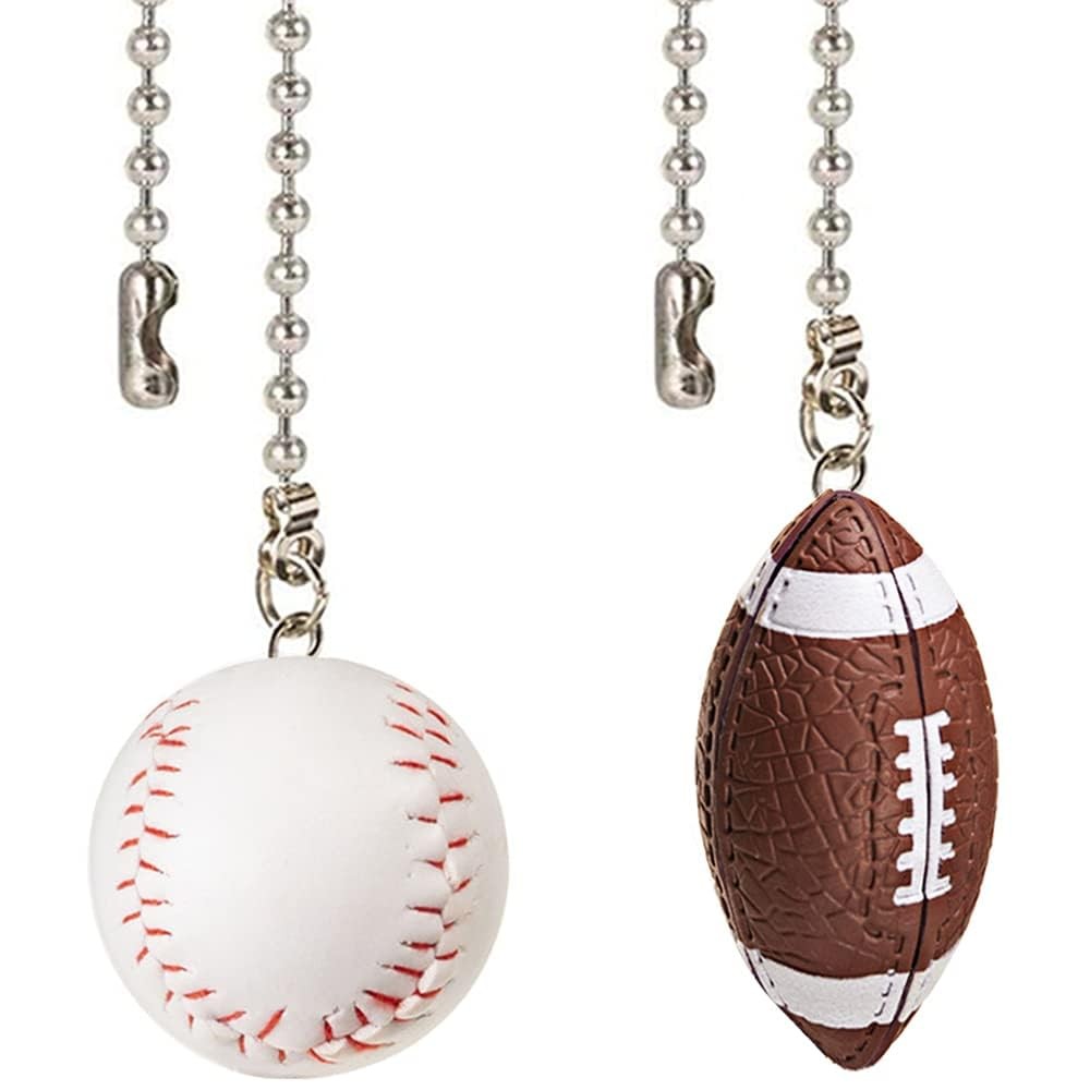 Ceiling Fan Chain Pulls Decorative Extension 12 Inches Baseball and Football
