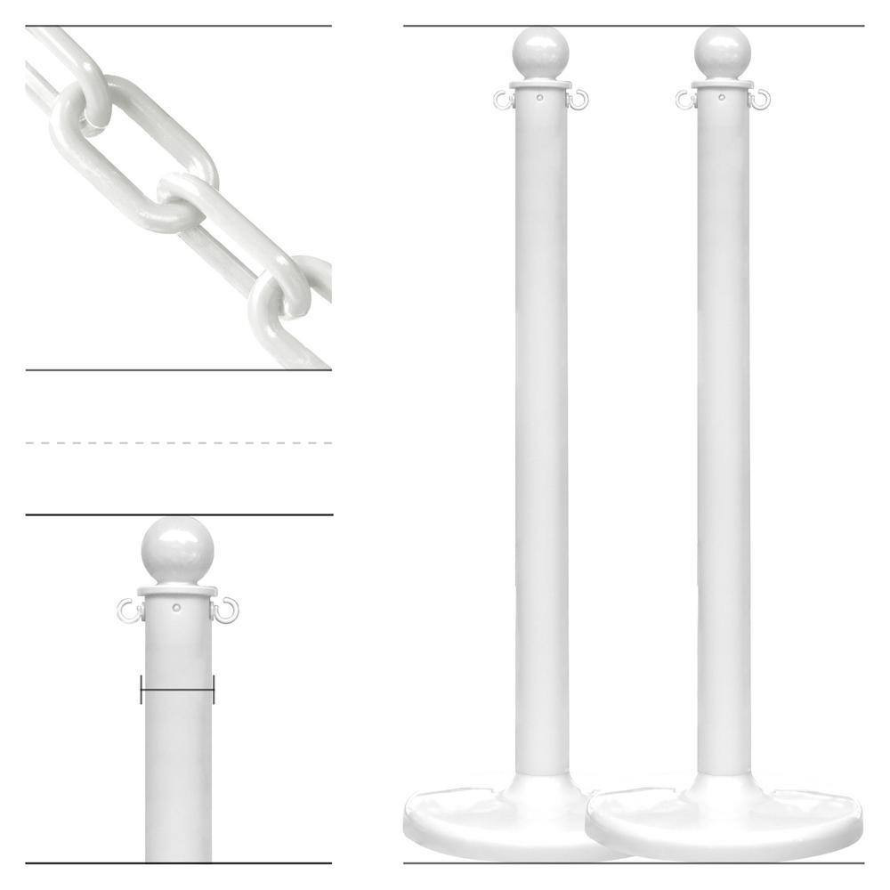 White Medium Duty Stanchion & Chain Kit (2-Pack)