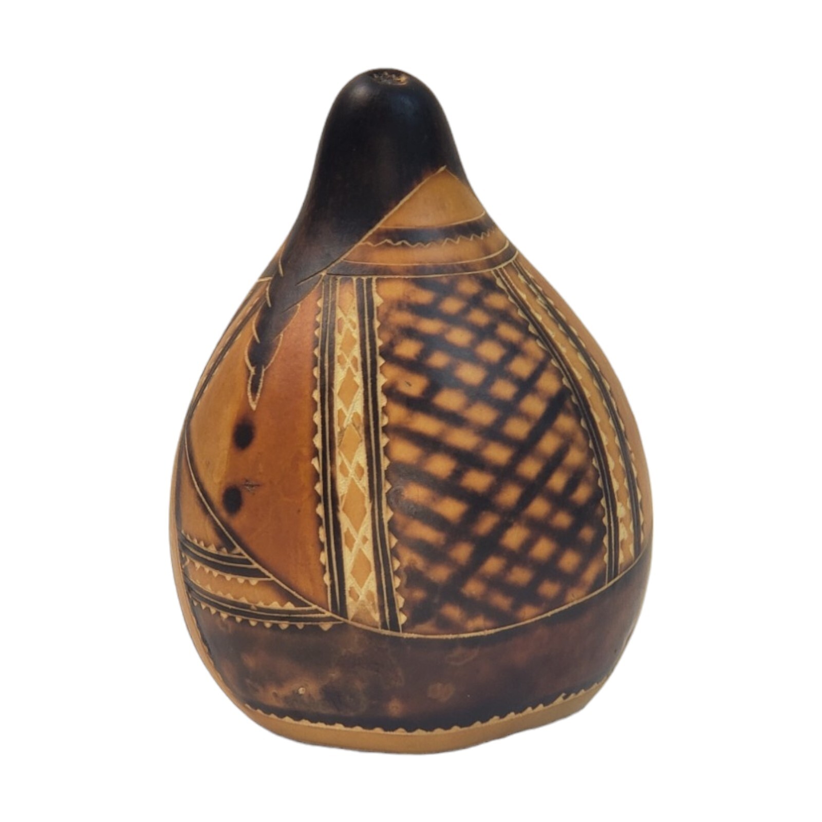 Vintage Gourd Art Hand Carved Real Gourd 5" Peru Peruvian Inca Mayan Madonna