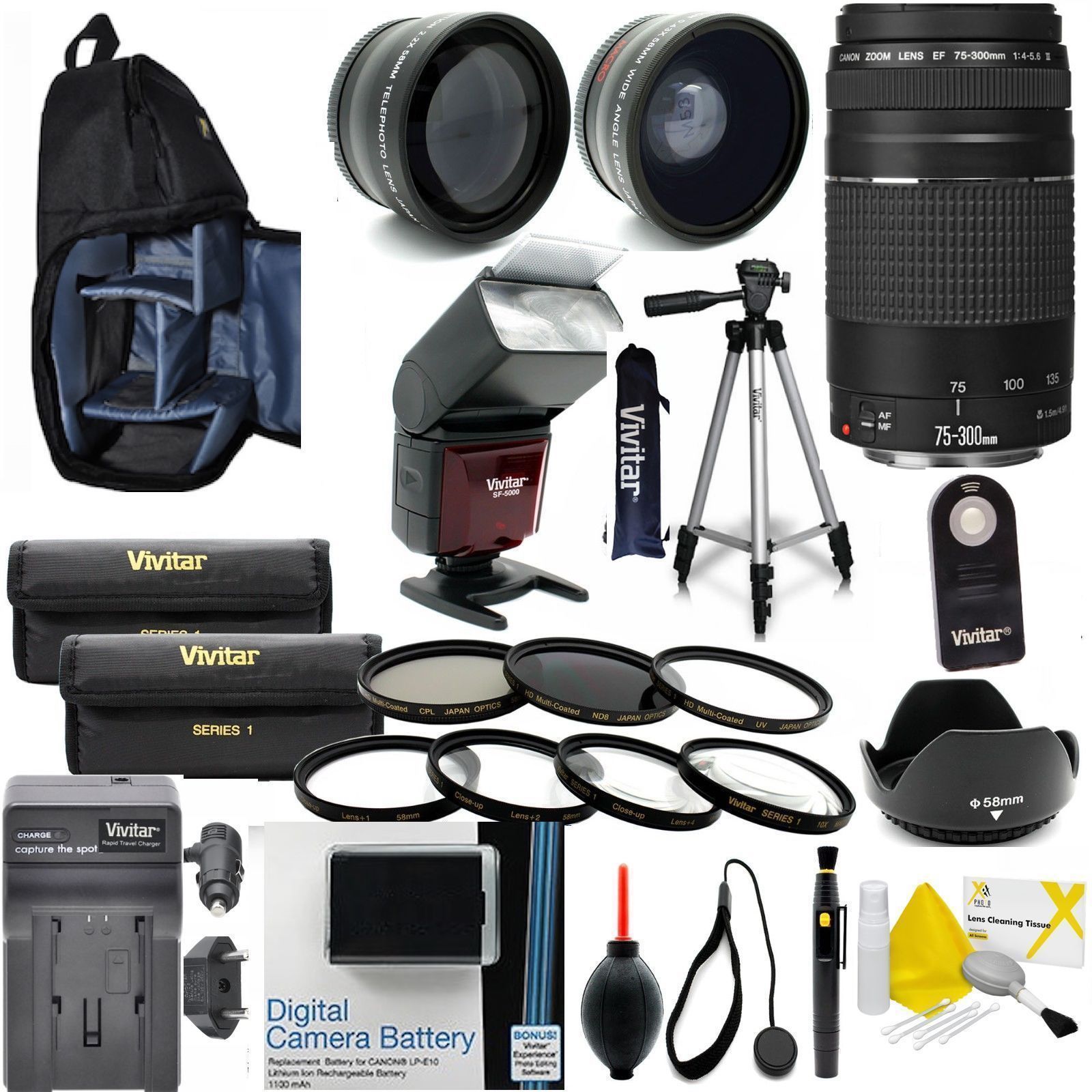 CANON REBEL T6 ACCESSORIES BUNDLE / KIT INCLUDES Canon EF 75-300mm f/4-5.6 III