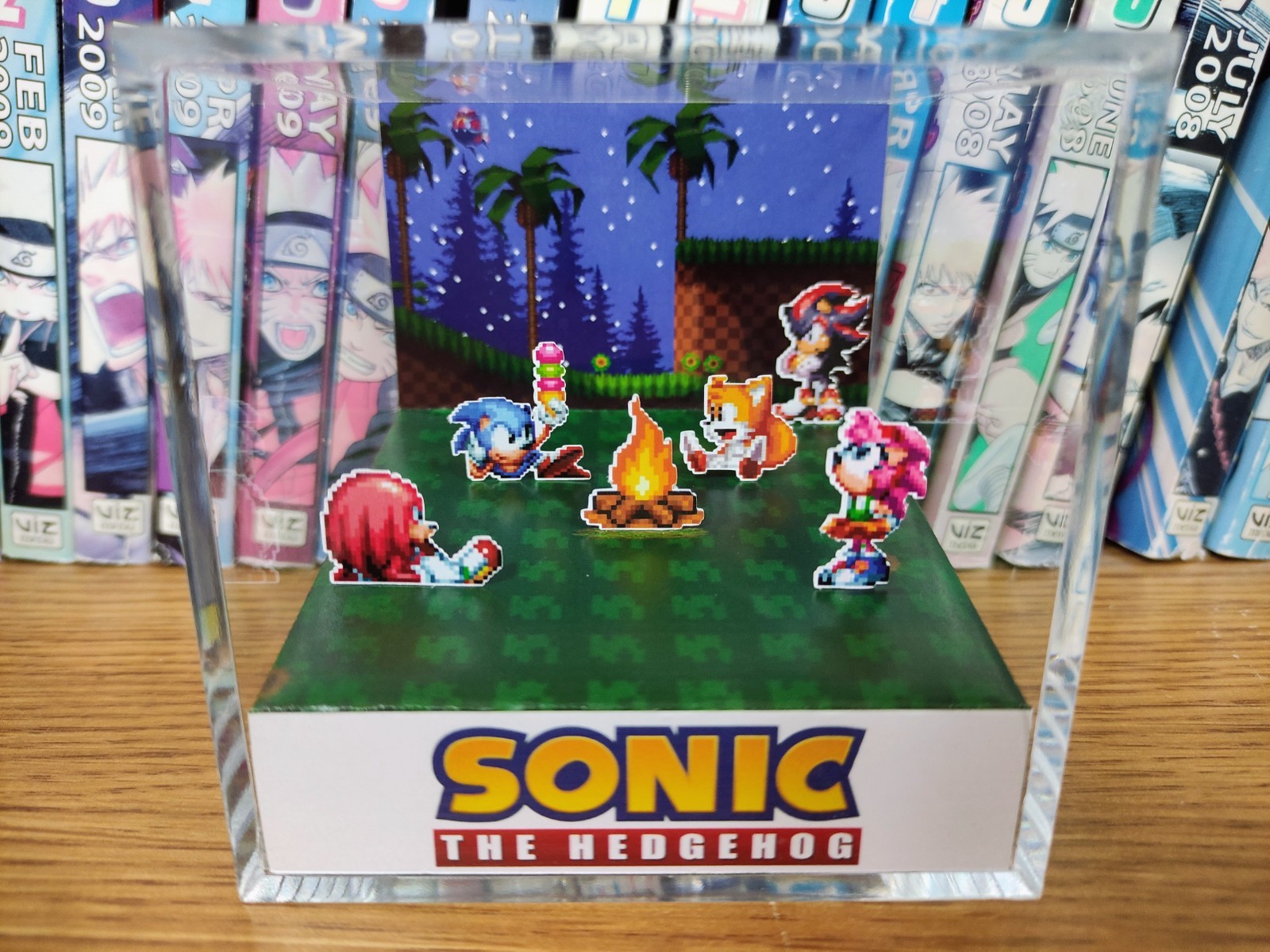 Sonic Hedgehog Campfire - Sonic Tails Knuckles Shadow Retro Gaming Cube - Fanart