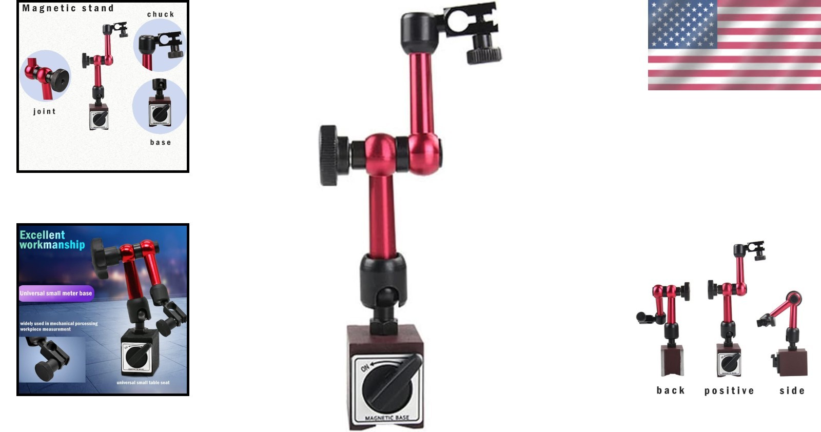 Compact Red Magnetic Base Holder with Flexible Arm for Dial Measurement Tools