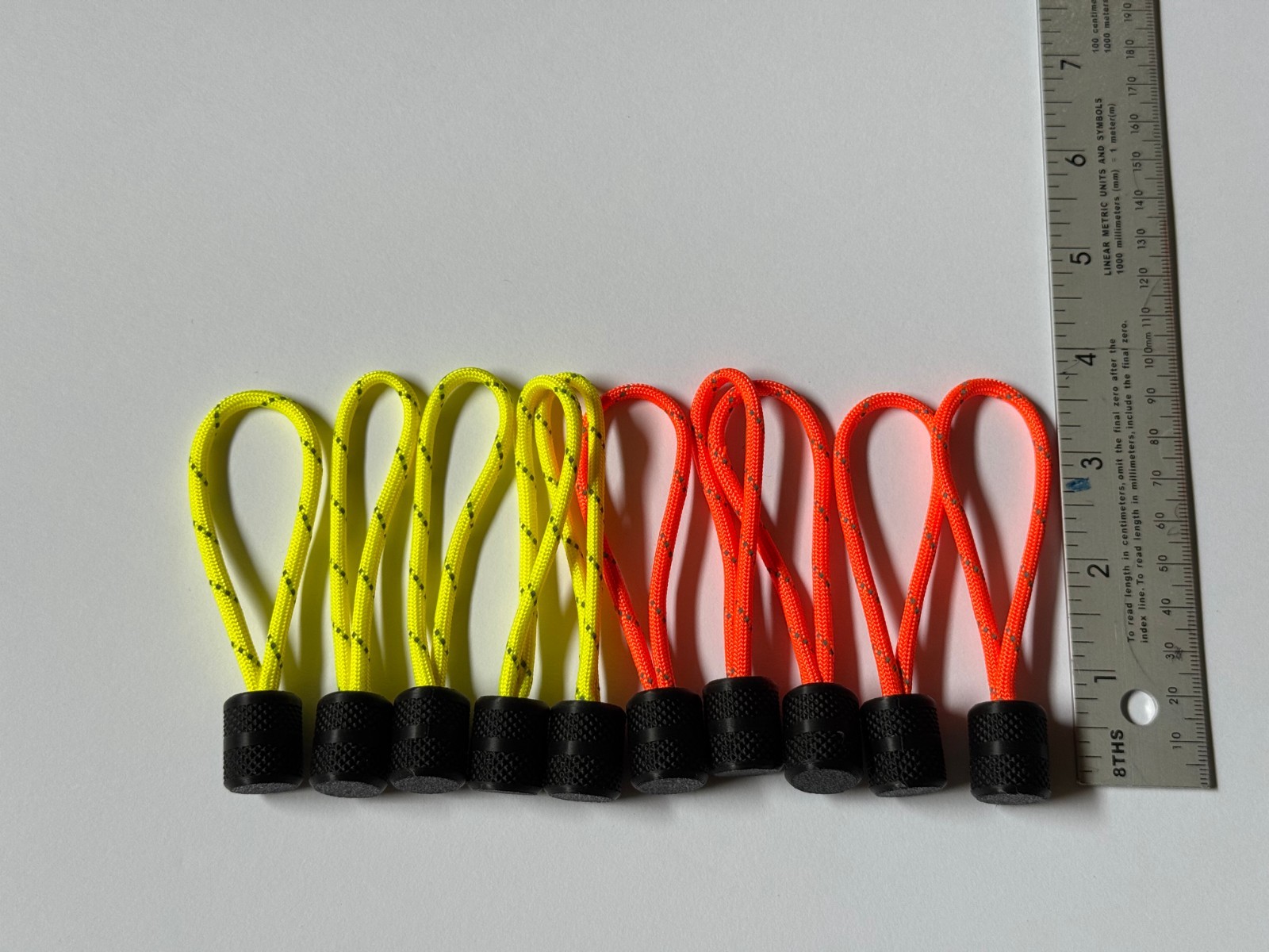 10 Pack Paracord Zipper Pulls – Reflective Cord with 3D Printed Knurled Ends EDC