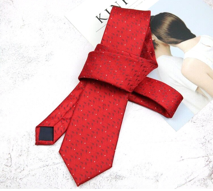 New Classic Polka Dot Red White JACQUARD WOVEN 100% Silk Men's Necktie Tie