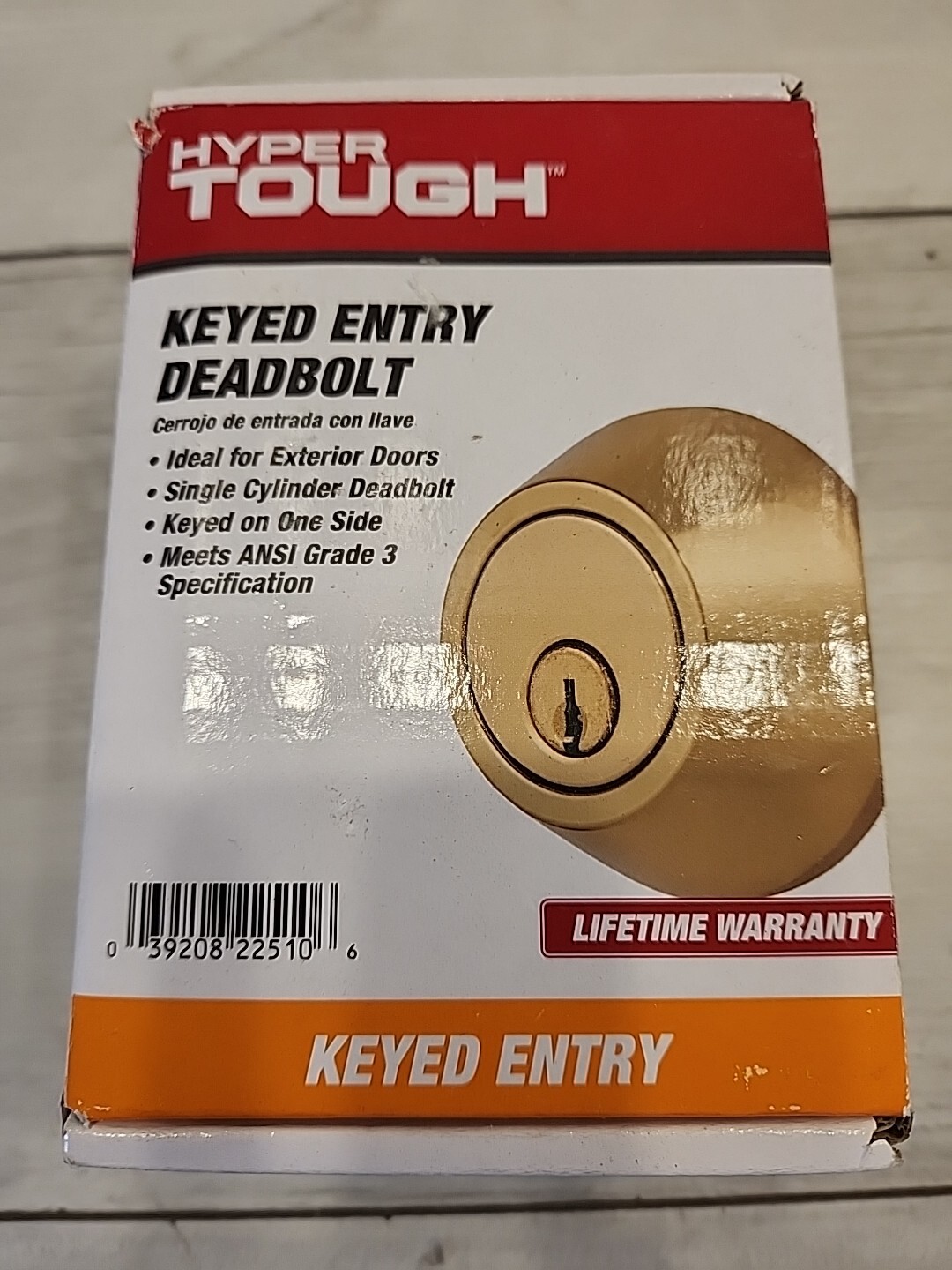 Hyper Tough Keyed Entry Deadbolt Lock W/ 2 Keys - Polished Brass