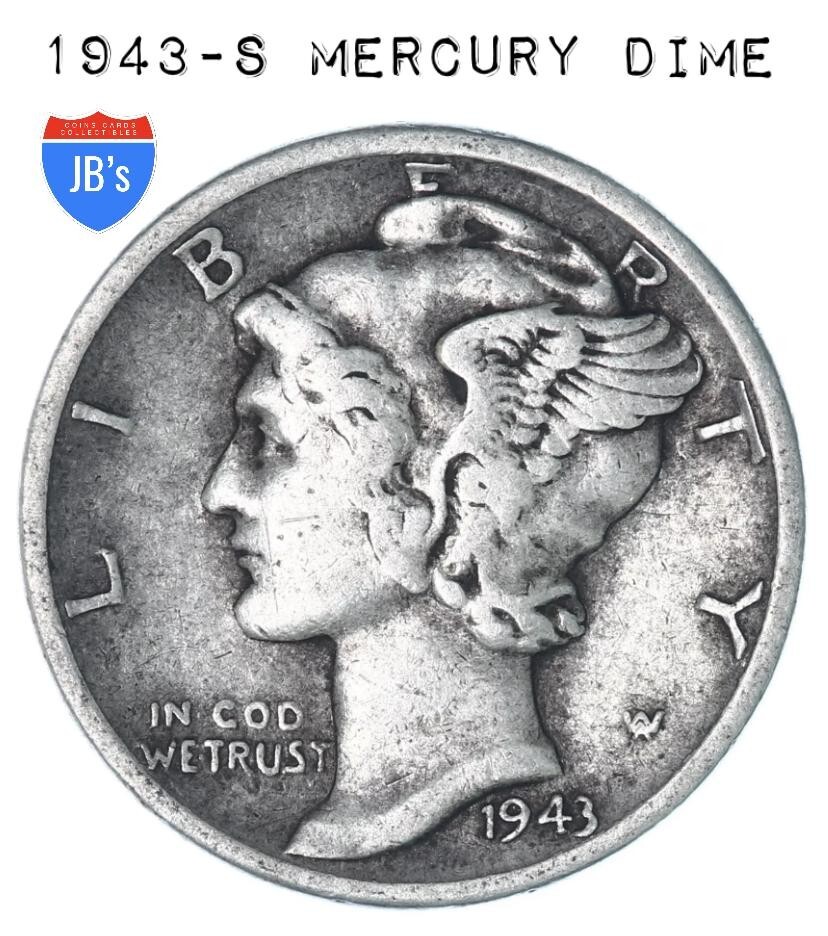 1943-S Mercury Dime 10c - 90% SILVER - Very Good (VG)