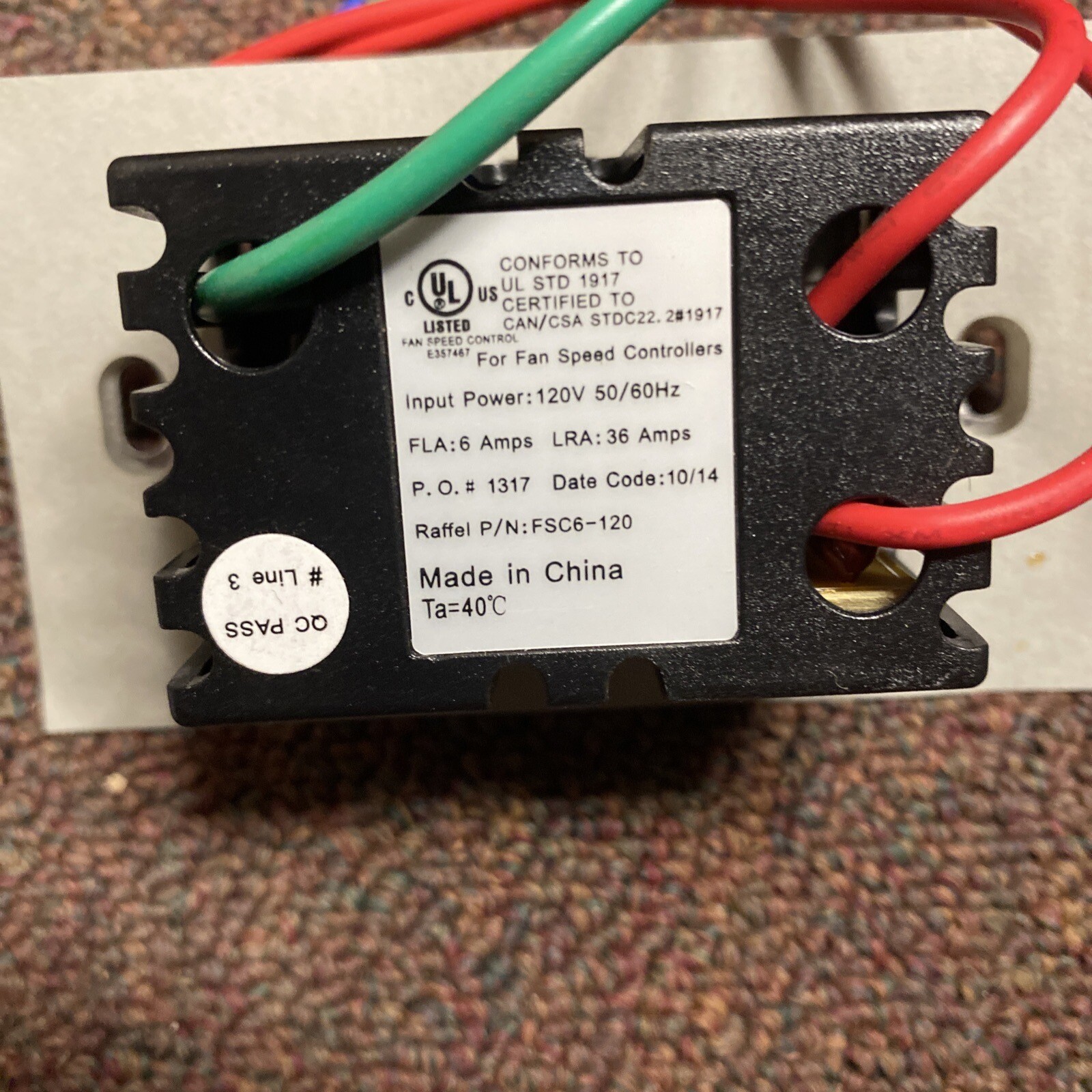 PN 5WSSC SOLID STATE SPEED CONTROL- ECS FSC6-120 6 Amp 120v