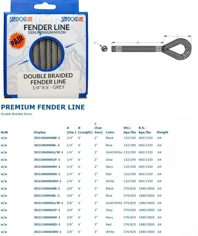 Sea-Dog Double Braided Fender Line, 3/8" x 6', Gold/White, 302110006G/W-1