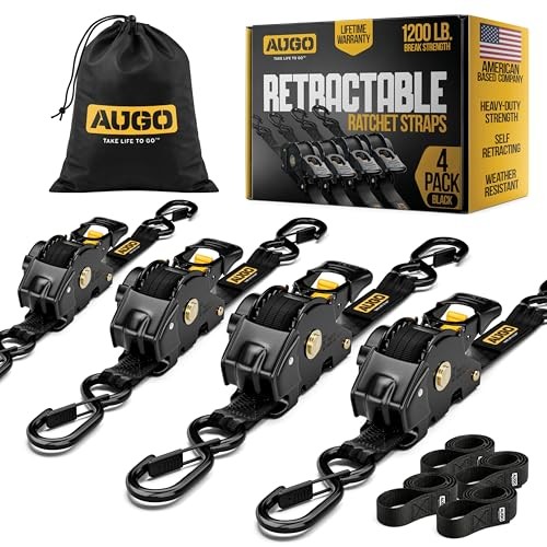 Retractable Ratchet Straps | 4 Heavy Duty Ratchet 4 Pack - 1200 lb Black