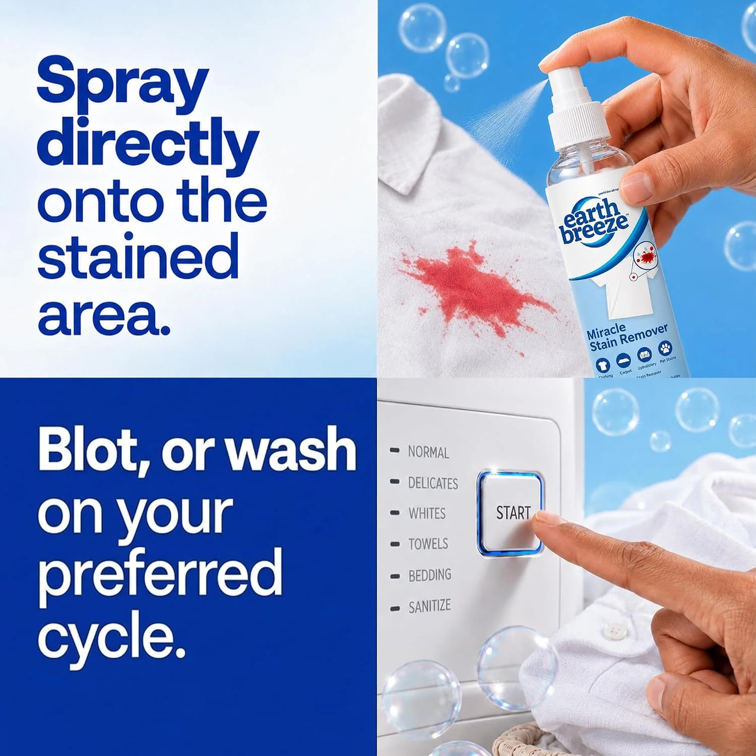 Earth Breeze Miracle Stain Remover Spray - Powerful All-In-One Solution - Remove