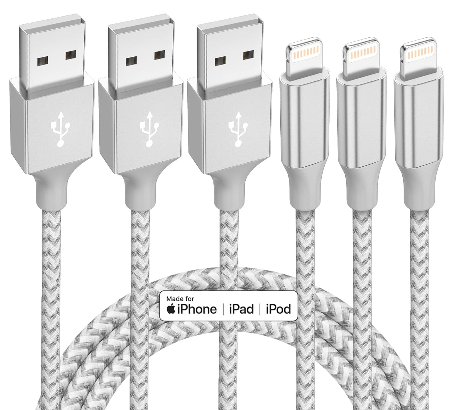 iPhone Charger 3 Pack 10 ft Apple MFi Certified Lightning Nylon Braided Cable Fa