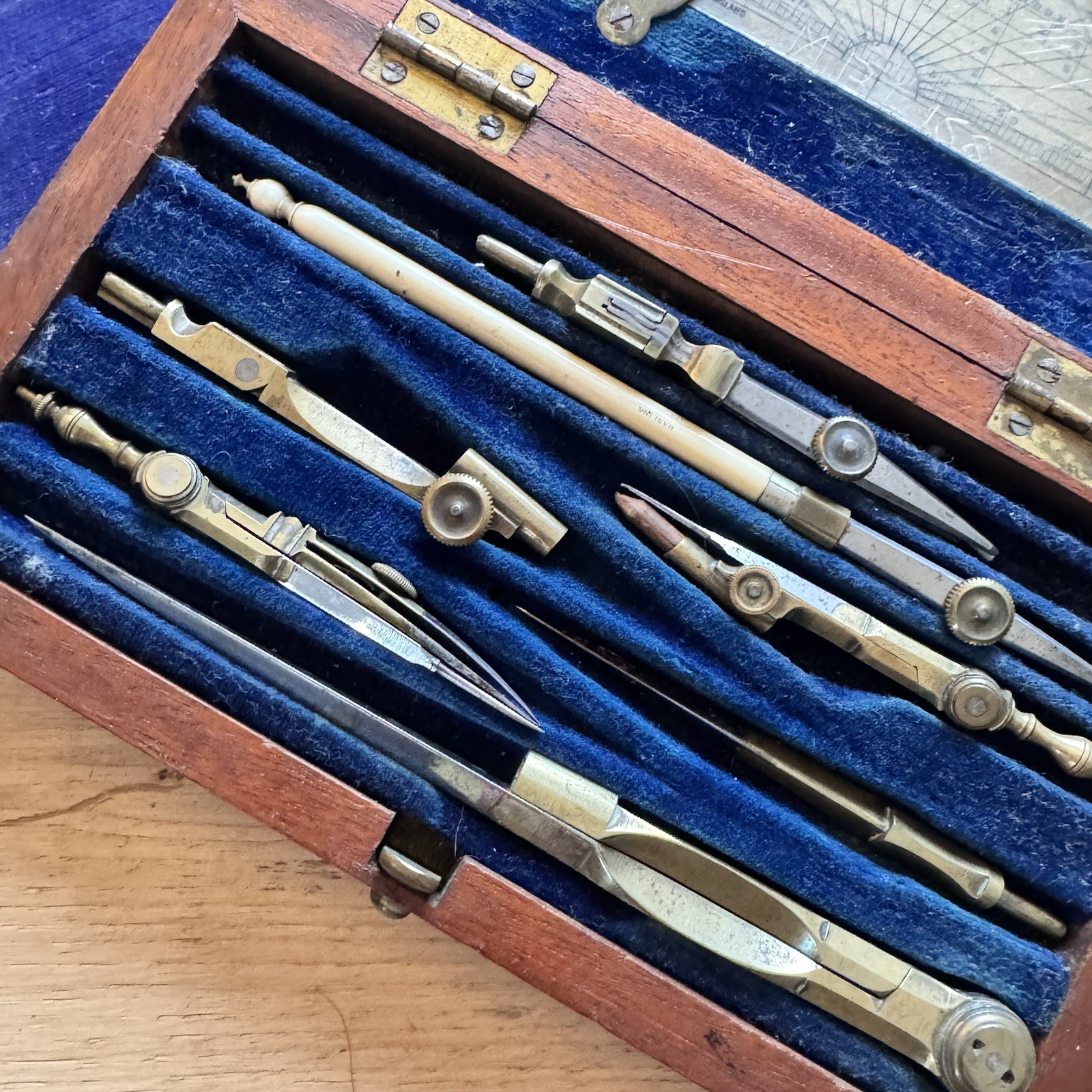 Antique Technical Drawing Set In Wooden Case & Another As Found