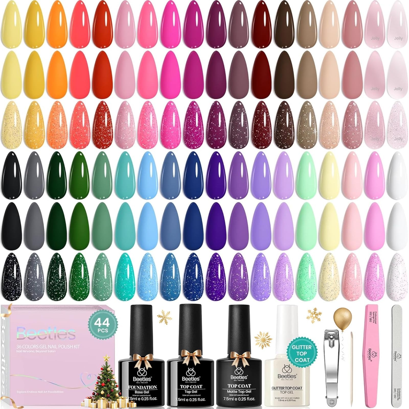Beetles 36-Color Gel Nail Polish Set - Vivid Seasons Yellow Burgundy Purple Pink