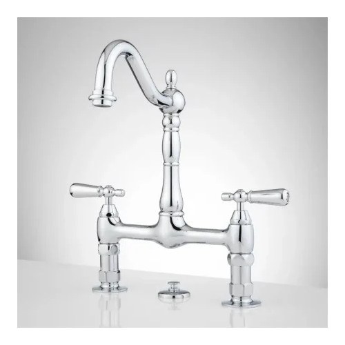 Signature H. bridge lavatory faucet with mushroom type overflow drain- CHROMEP