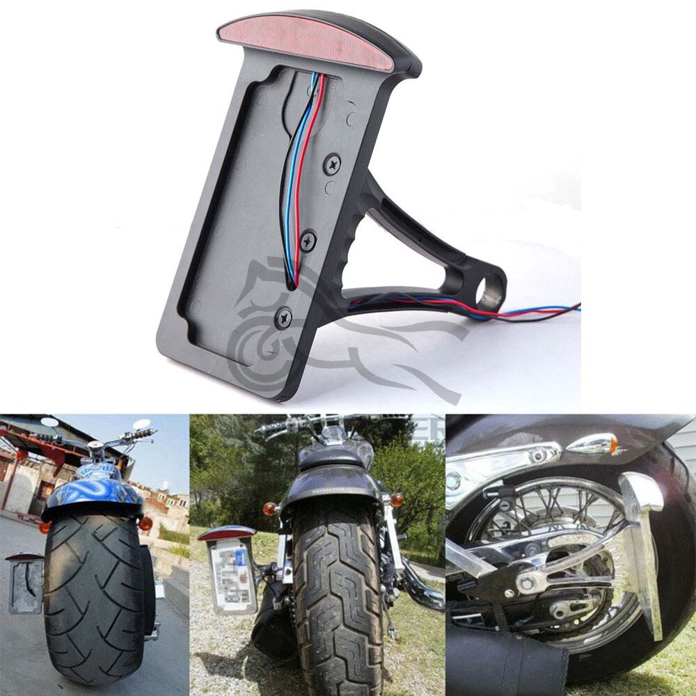 Universal Black Motorcycle BRAKE Tail LED LIGHT Side Mount License Plate Holder