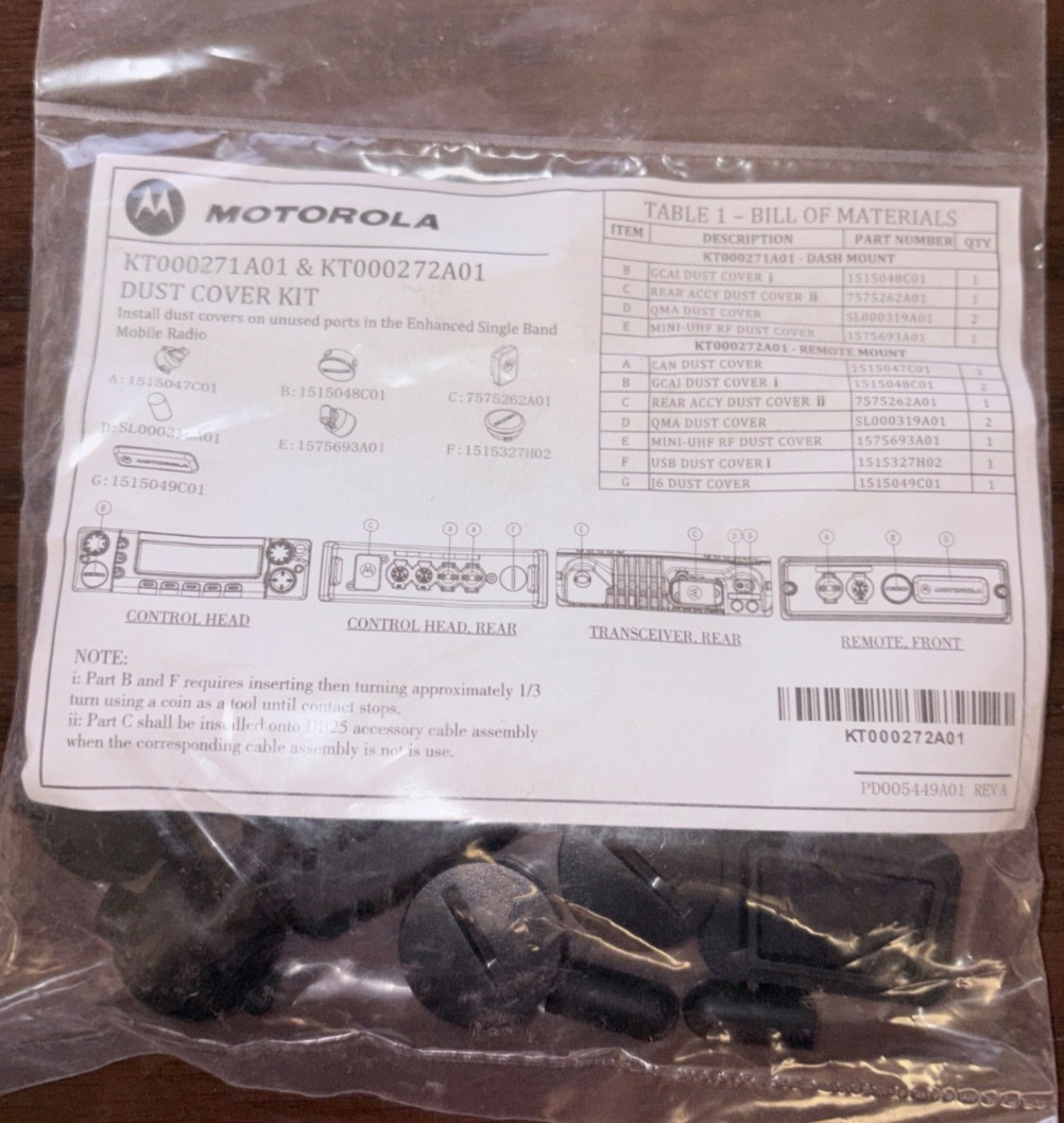 10 piece Motorola KT000271 A01 & KT000272A01 Dust Cover Kit, XTL SERIES