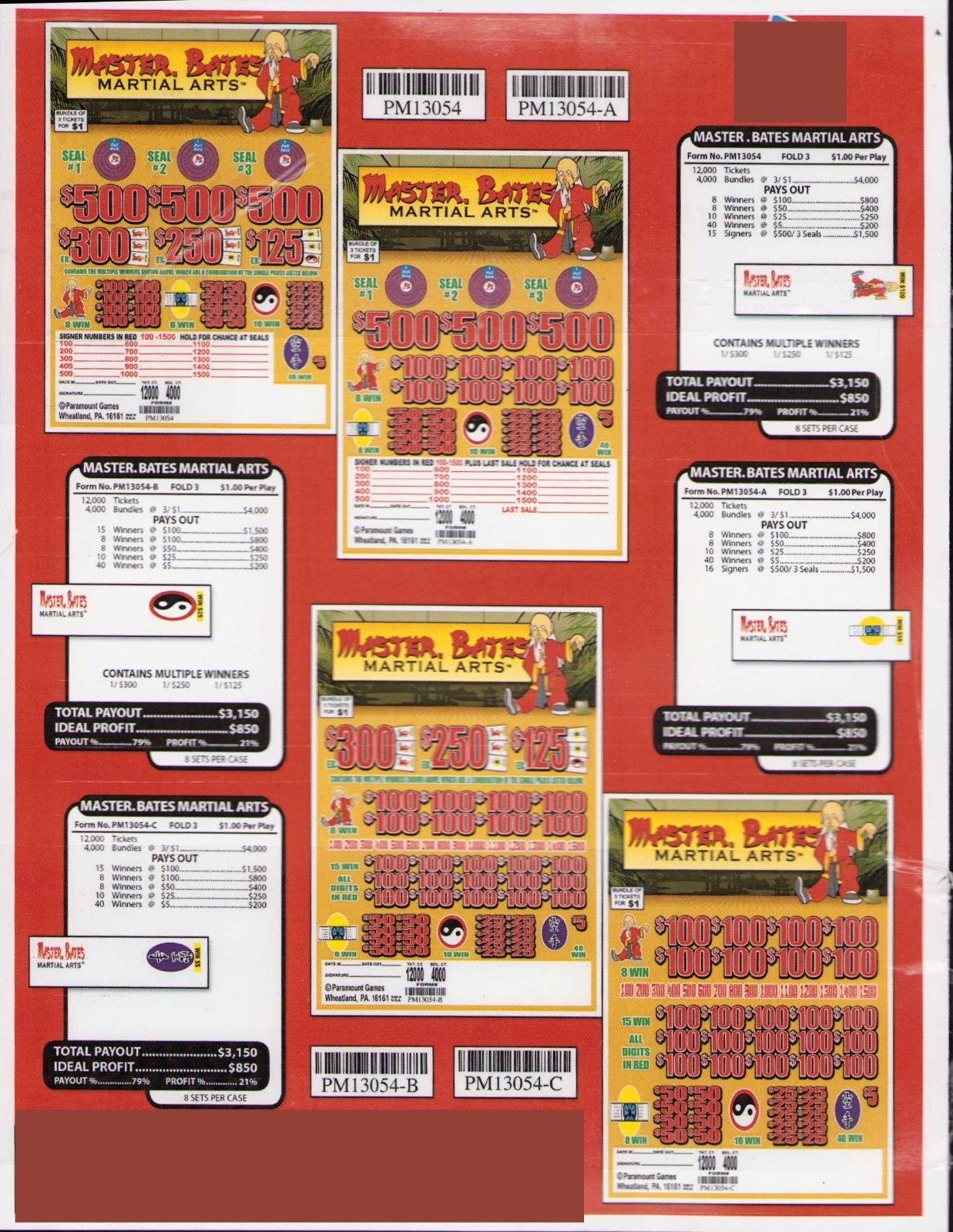Pull Tab Tickets - Jar - Game - Holder - Master Bates - 3 Seal - 4,000 ct
