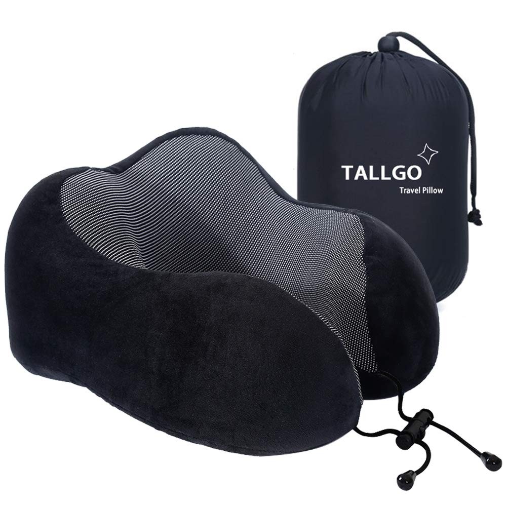 Travel Pillow, Best Memory Foam Neck Pillow Head Support Soft Black