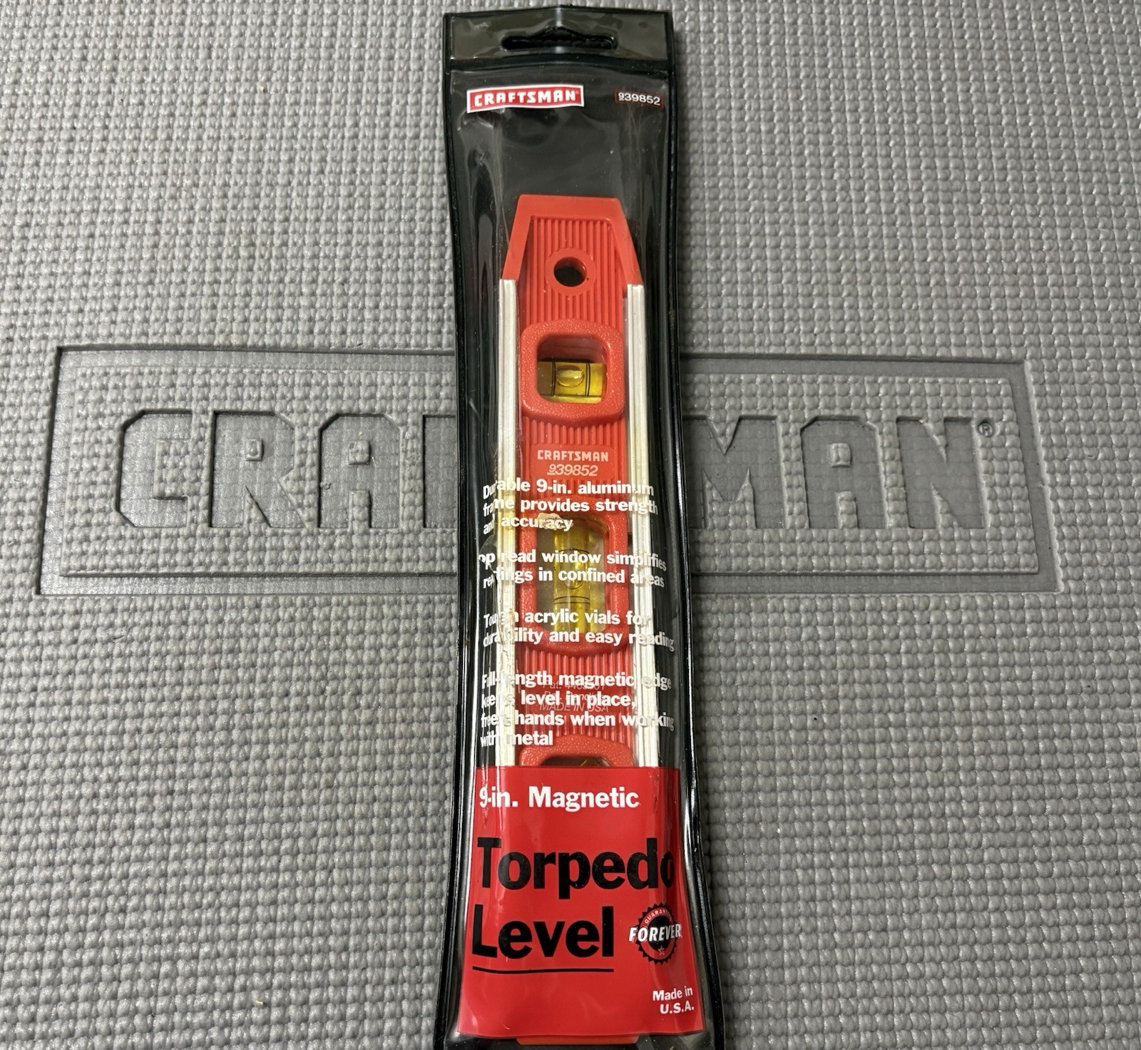 Sears Craftsman USA 9” Magnetic Torpedo Level w/ Plastic Case 39852 Red Rare