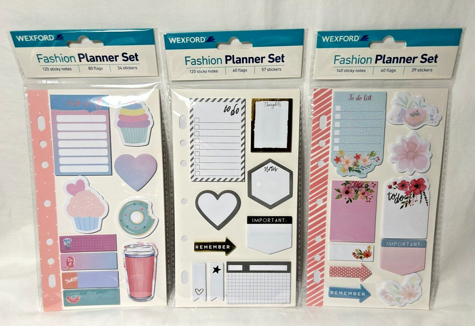 Wexford Fashion Planner Set Sticky Notes, Flags, Stickers Journal - Lot of 3