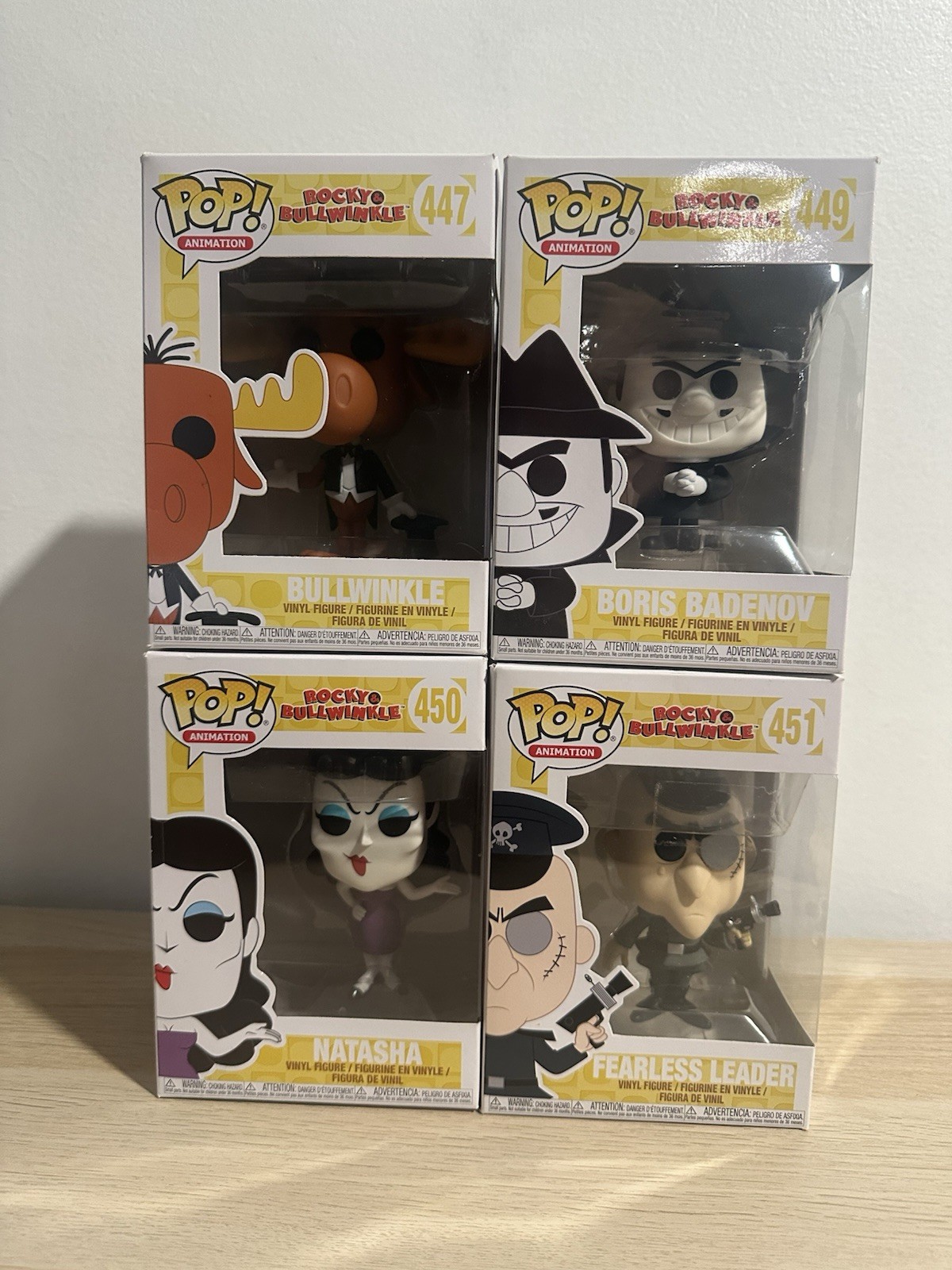 Funko Pop! Rocky & Bullwinkle 447, Boris 449 Natasha 450 Fearless Leader 451 lot