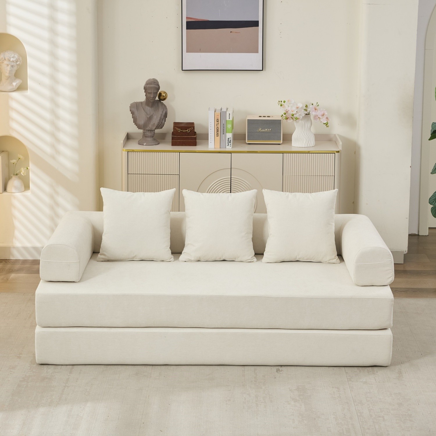 Convertible Sleeper Sofa Bed Floor Couch Sofa Chair Folding Sofa Bed w/ Pillows