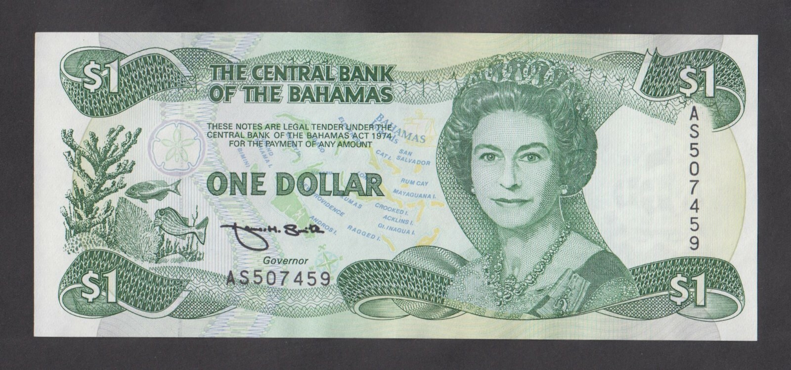 🔴BAHAMAS  1 Dollar ND1984  aUNC   P-43b  QEII    🔴