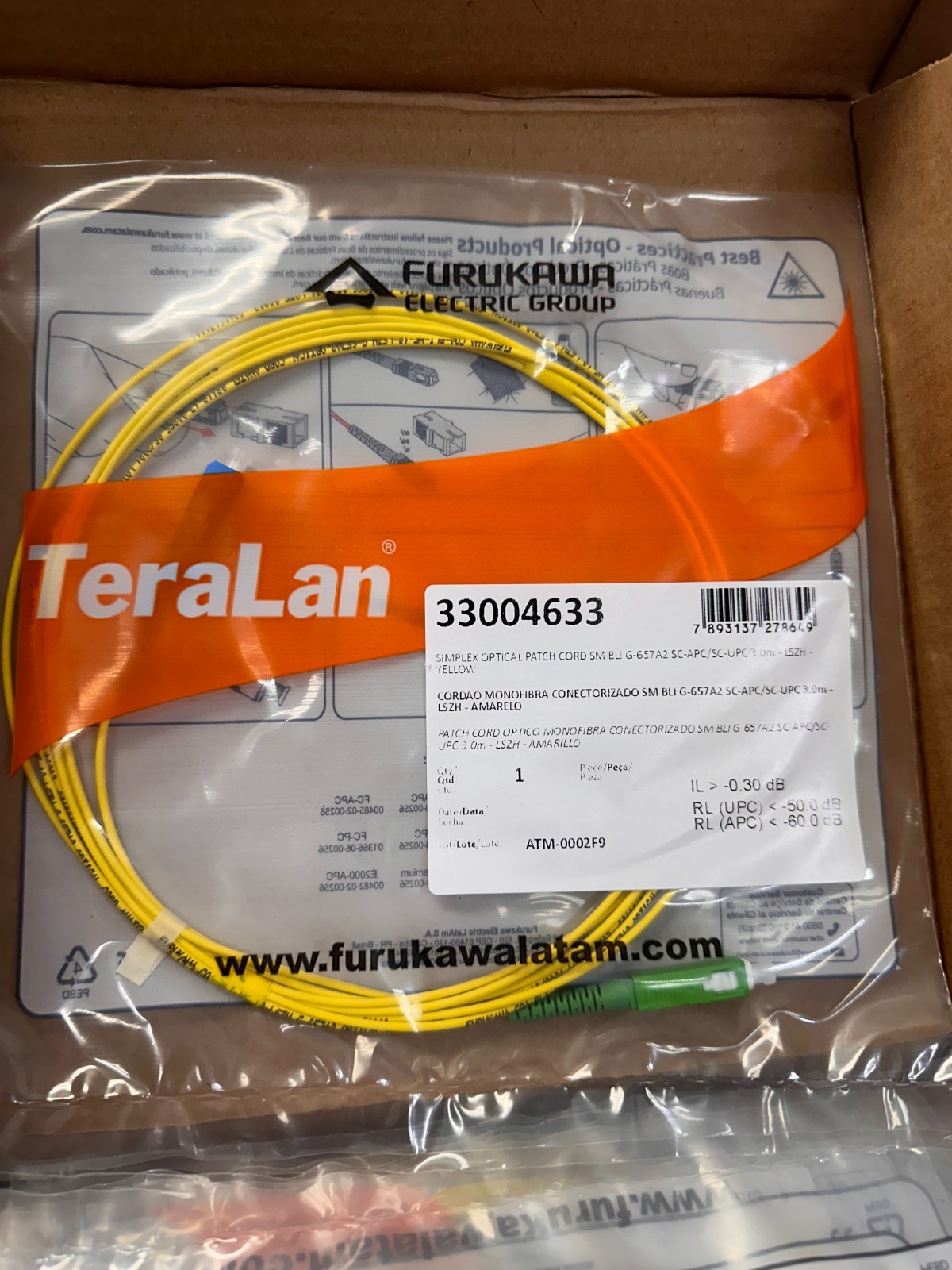 Furukawa Electric G-657A2, 3 meter Simplex Optical Patch Cord