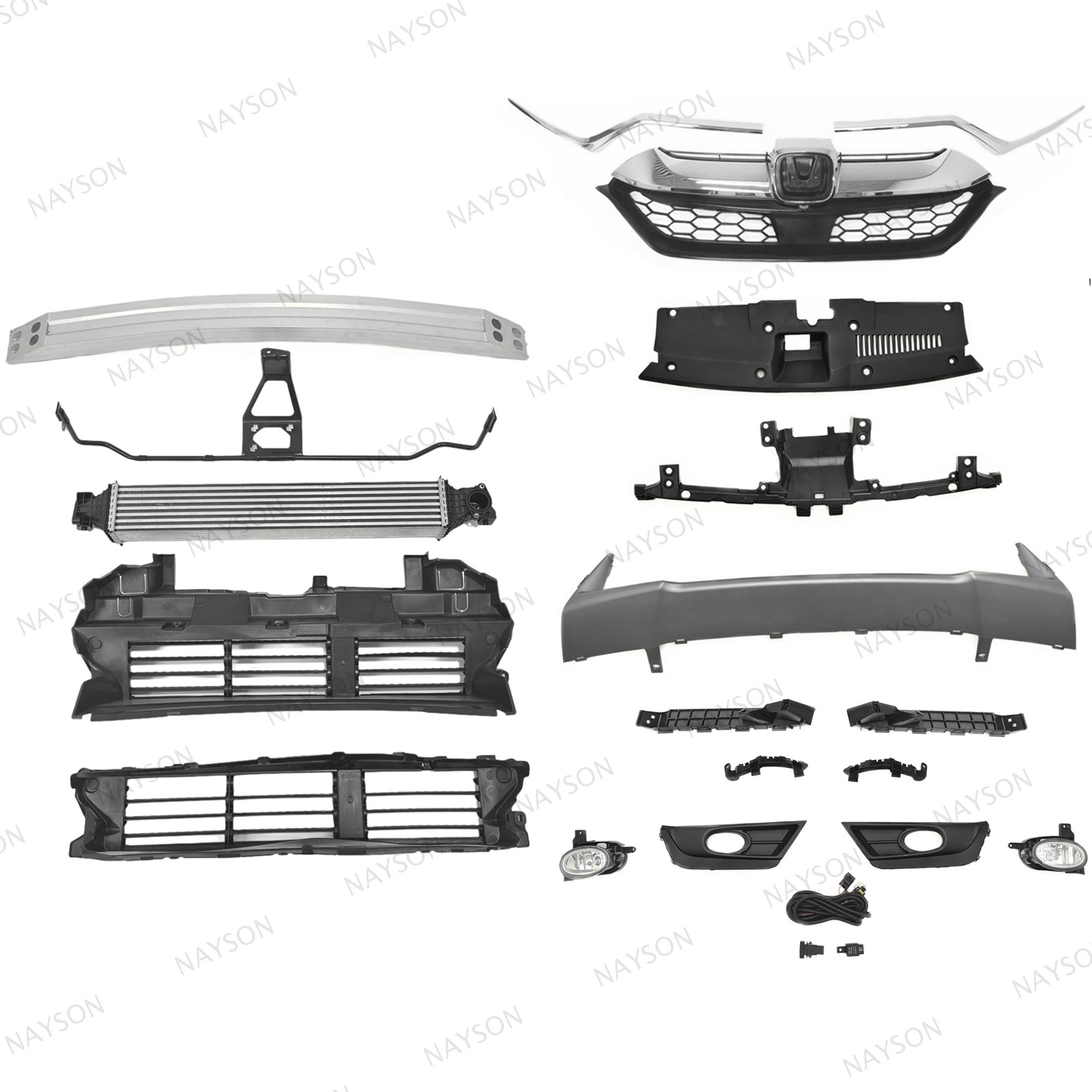 For CRV 2017-19 Front Bumper Impact Bar/Intercooler/Fog Light/Grille/Shutter Kit