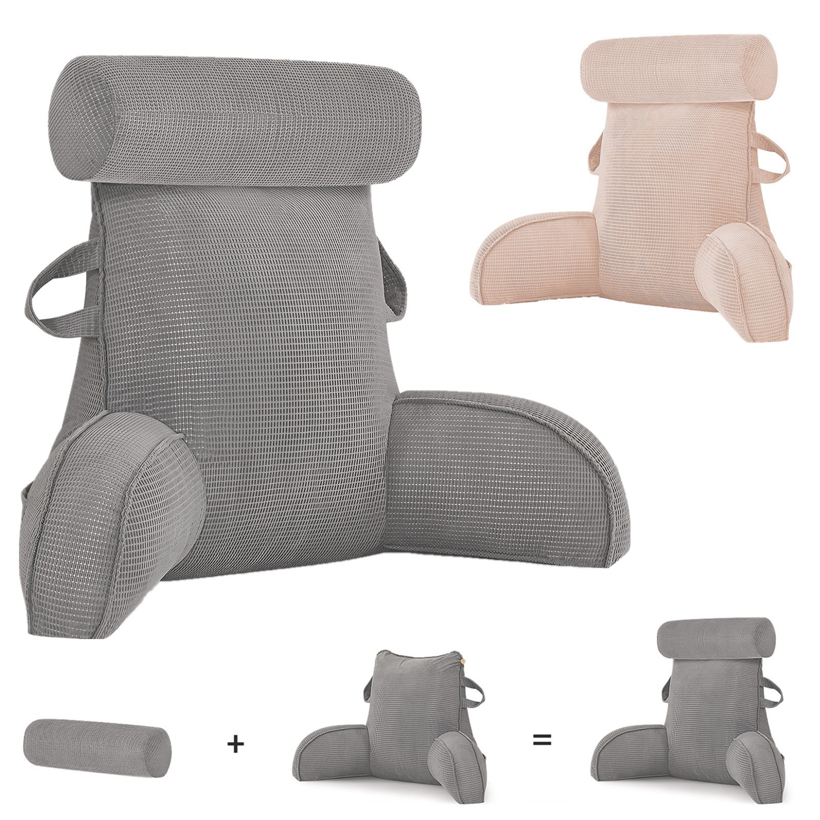 Reading Pillow Large Bed Sofa Back Rest Pillow for Sitting Detachable Neck Roll