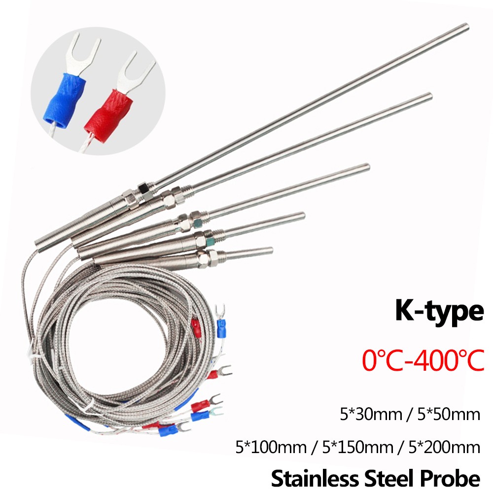 Temperature Sensor K-type 2-Wire Thermocouple Thermometers Probe 30-200mm 0-400℃