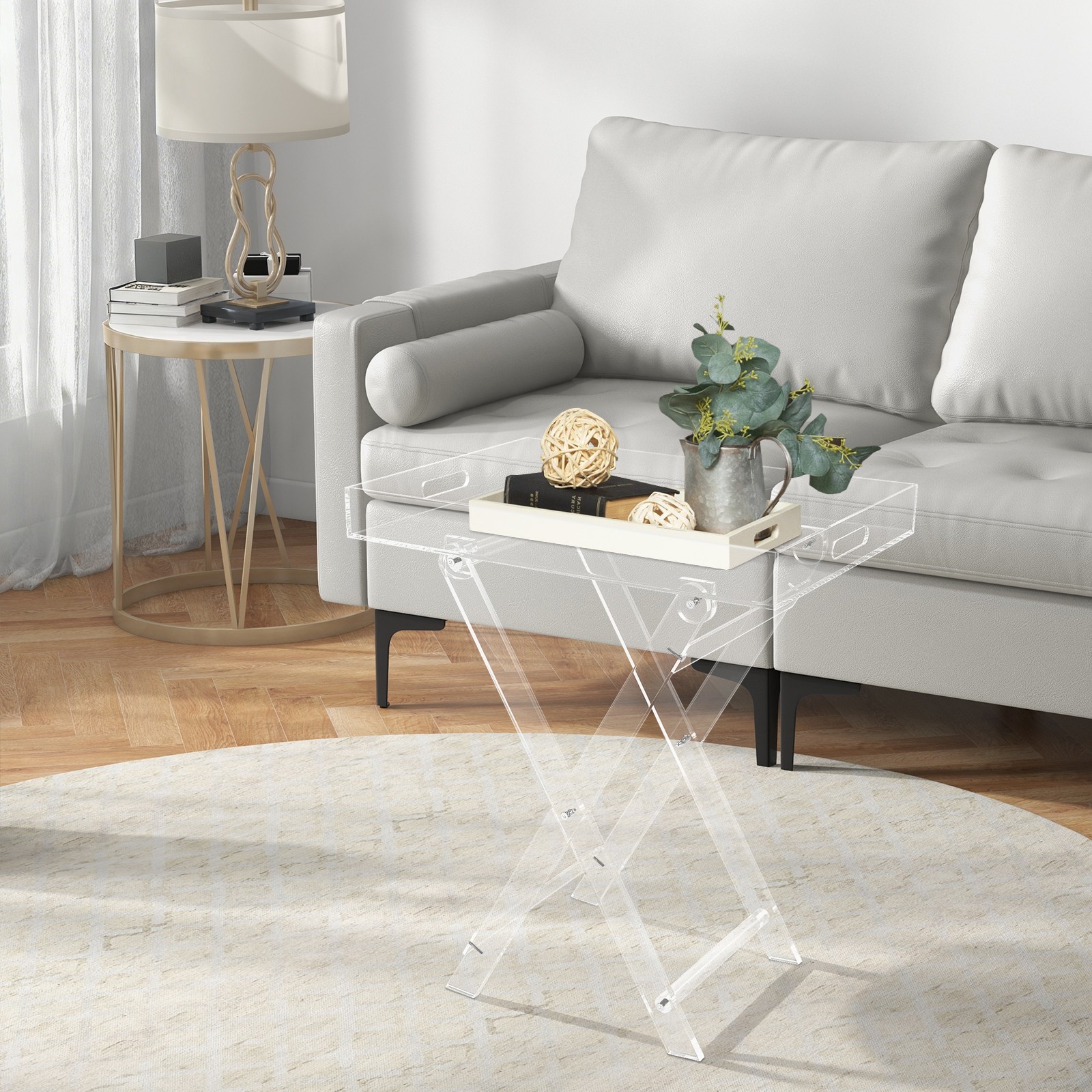 Modern Acrylic Folding Tray Table Clear End Table Small Side Table Coffee Table