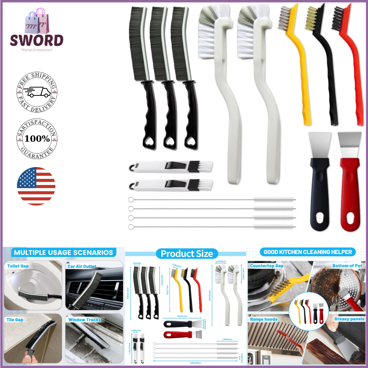 16 Pcs Crevice Cleaning Brush Set, Hard Bristle Scrub Brushes Tools