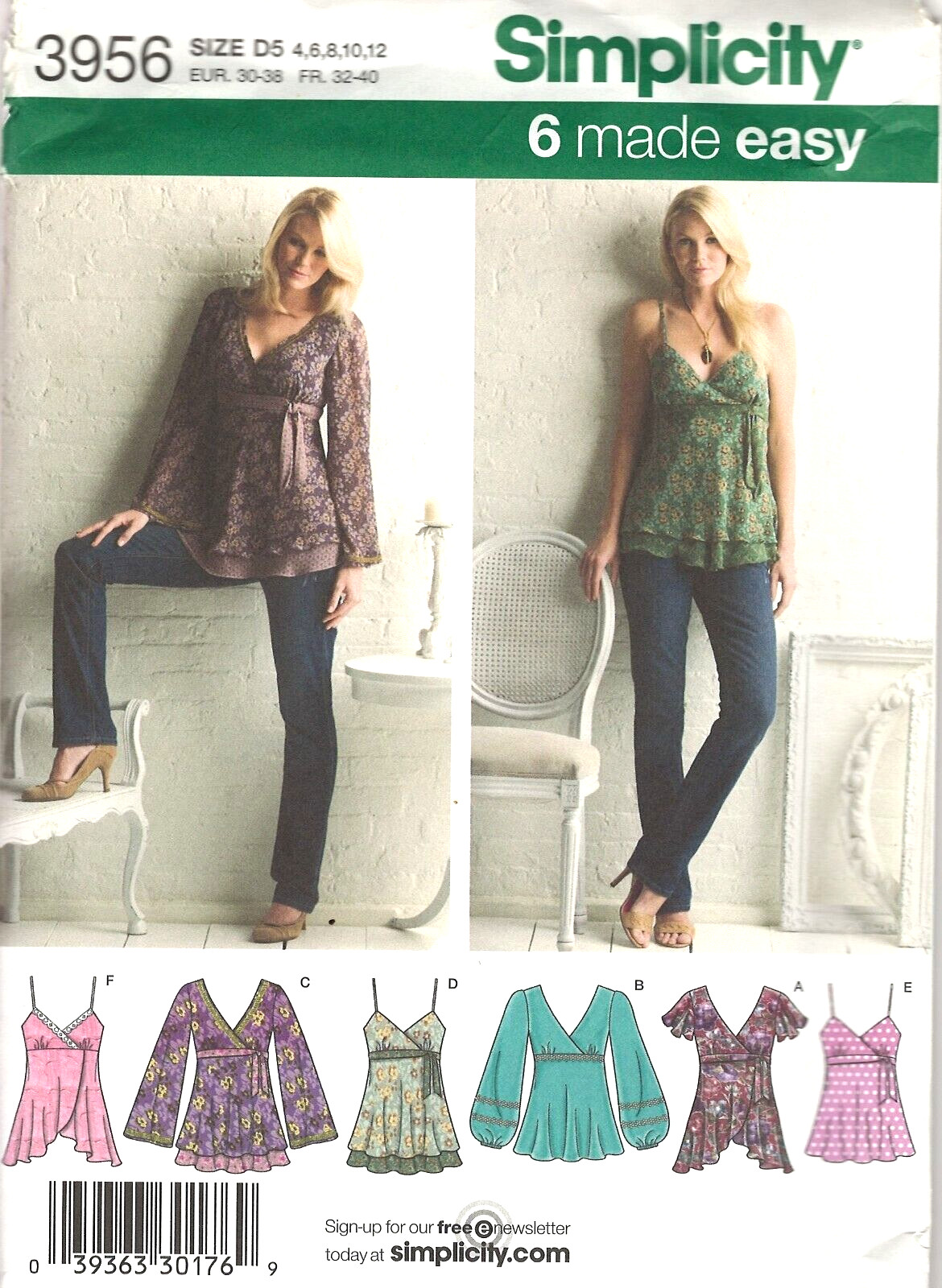SIMPLICITY 3956 Blouse/6 Made Easy/SEWING PATTERN 4-12 or 12-20 UNCUT
