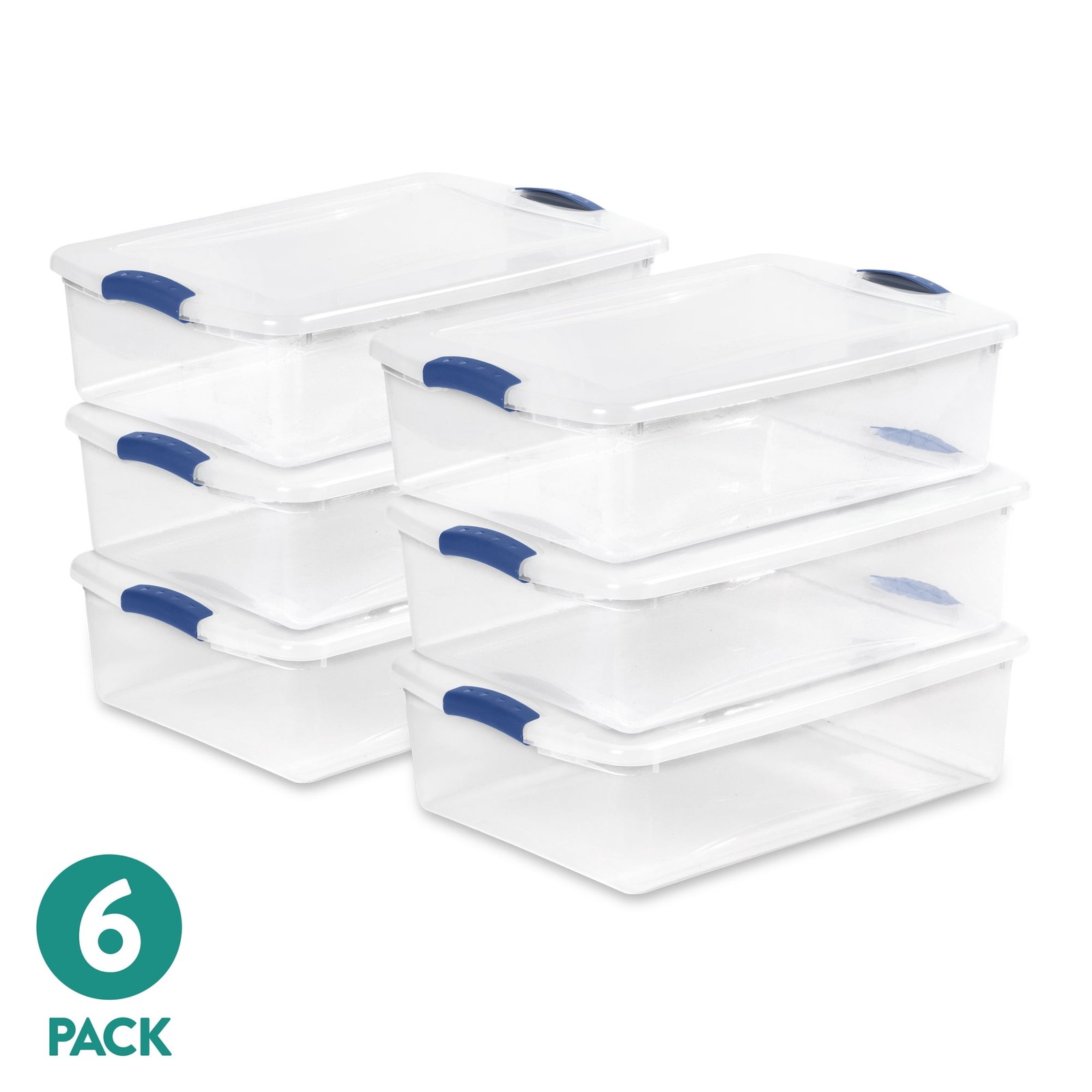 Sterilite 32 Qt Latching Storage Bin, Blue Latch, 6-Pack