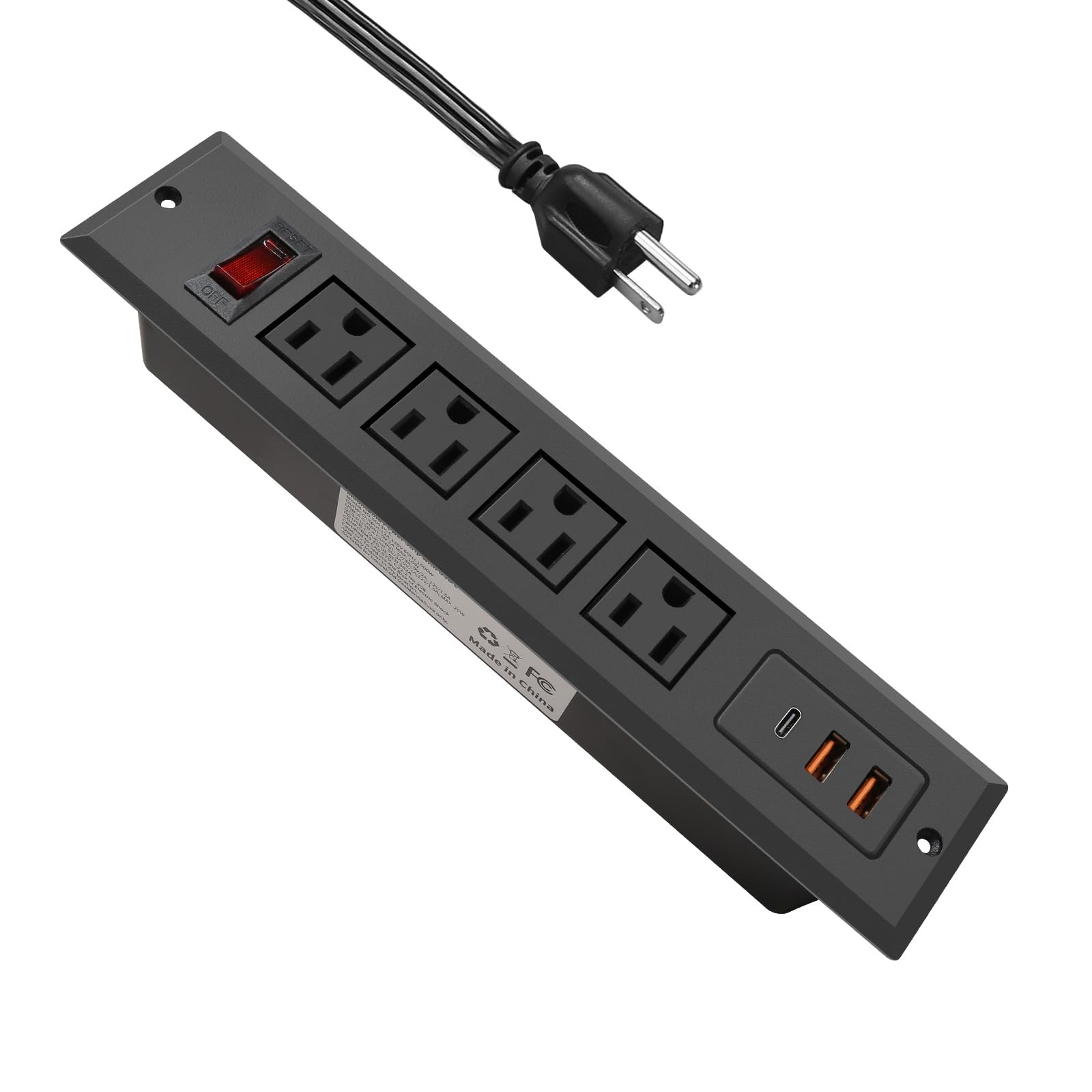Recessed Power Strip with Type C 20W PD Fast Charge Desk Power Outlet 4 Outle.