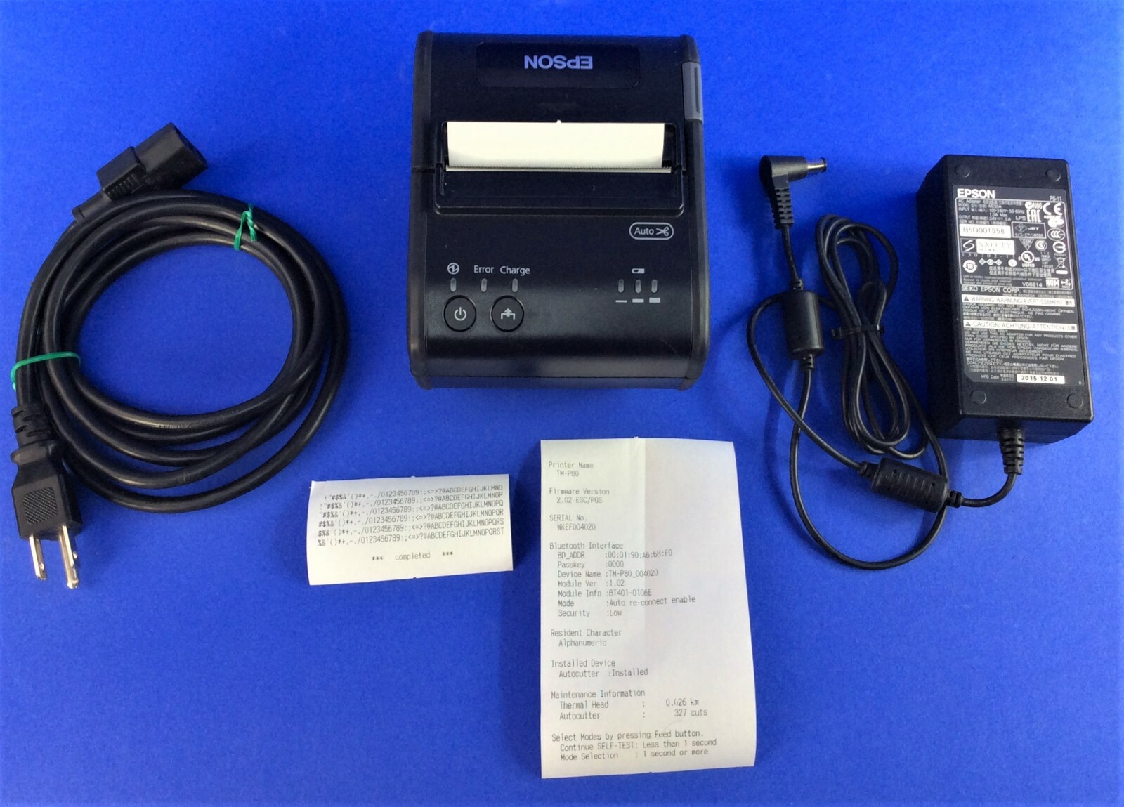 Epson TM-P80 Model M316D BT Thermal Printer w/Power adapter, AC Cord & Battery