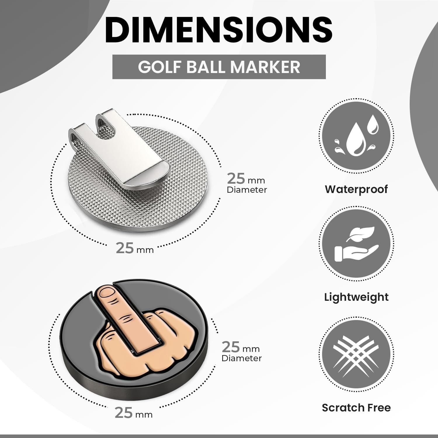 Middle Finger Golf Ball Marker with Magnetic Hat Clip Gray
