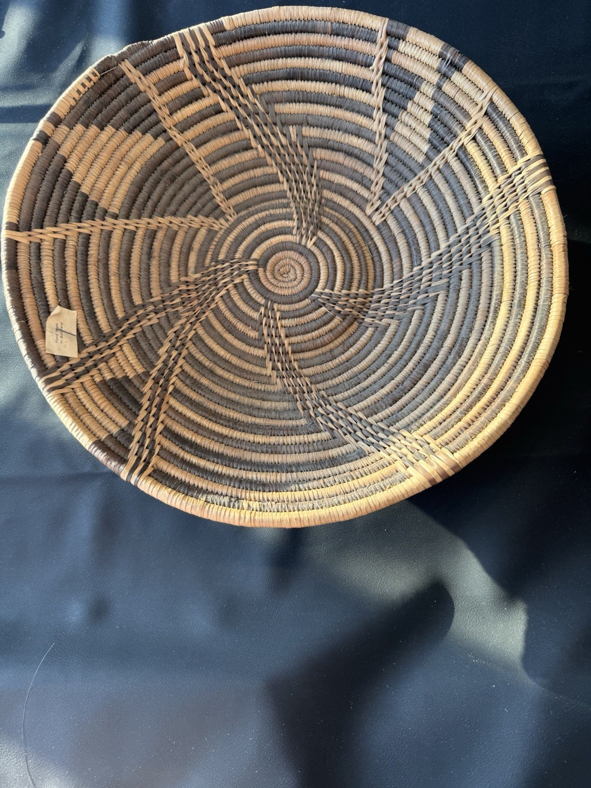 Handmade Botswana Woven Basket Platter Geometric Pattern 15”