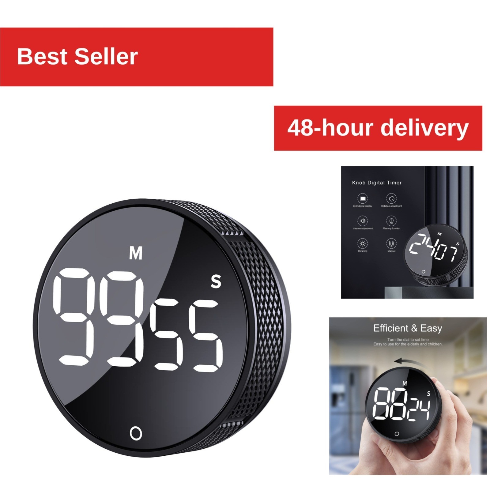 AVINIA Digital Kitchen Timer with Large LED Display - Magnetic Countdown Timer