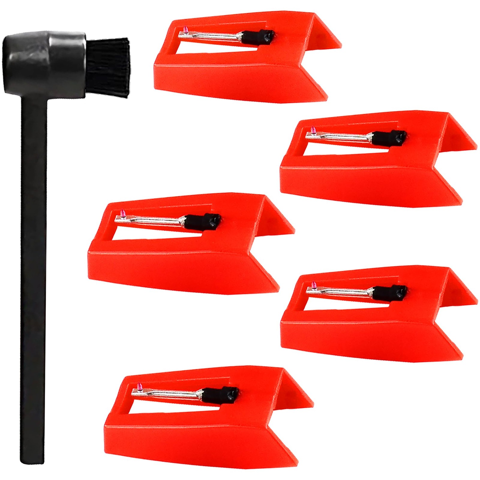 5 Pack Vinyl Record Player Needles Replacement 5pcs Needles+1pcs Brush, Red