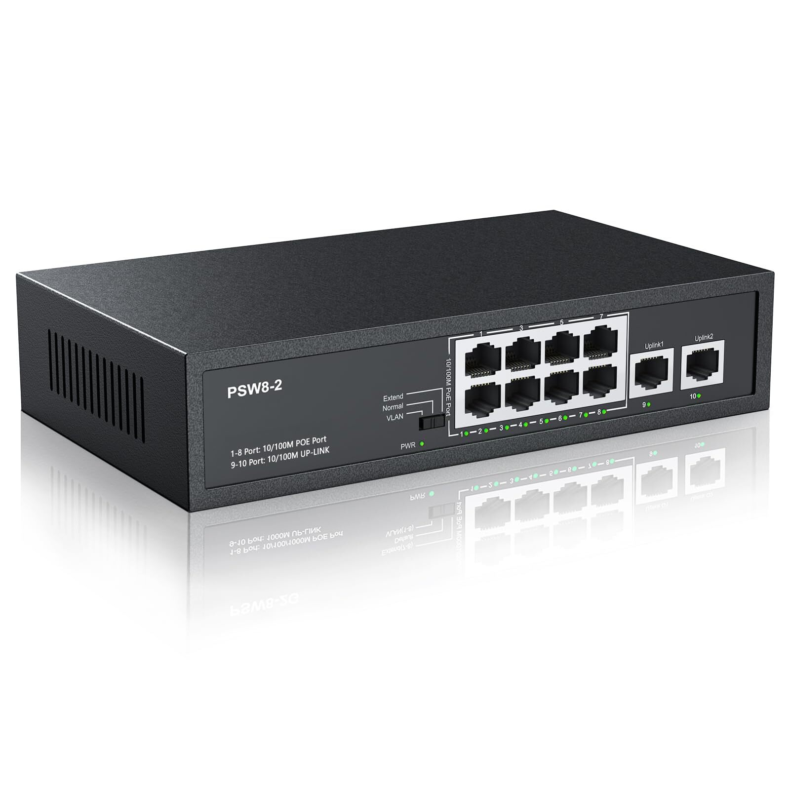 10 Port PoE Switch 8 Ports PoE+ 2 Uplink Unmanaged 100Mbps PoE Switch High To...
