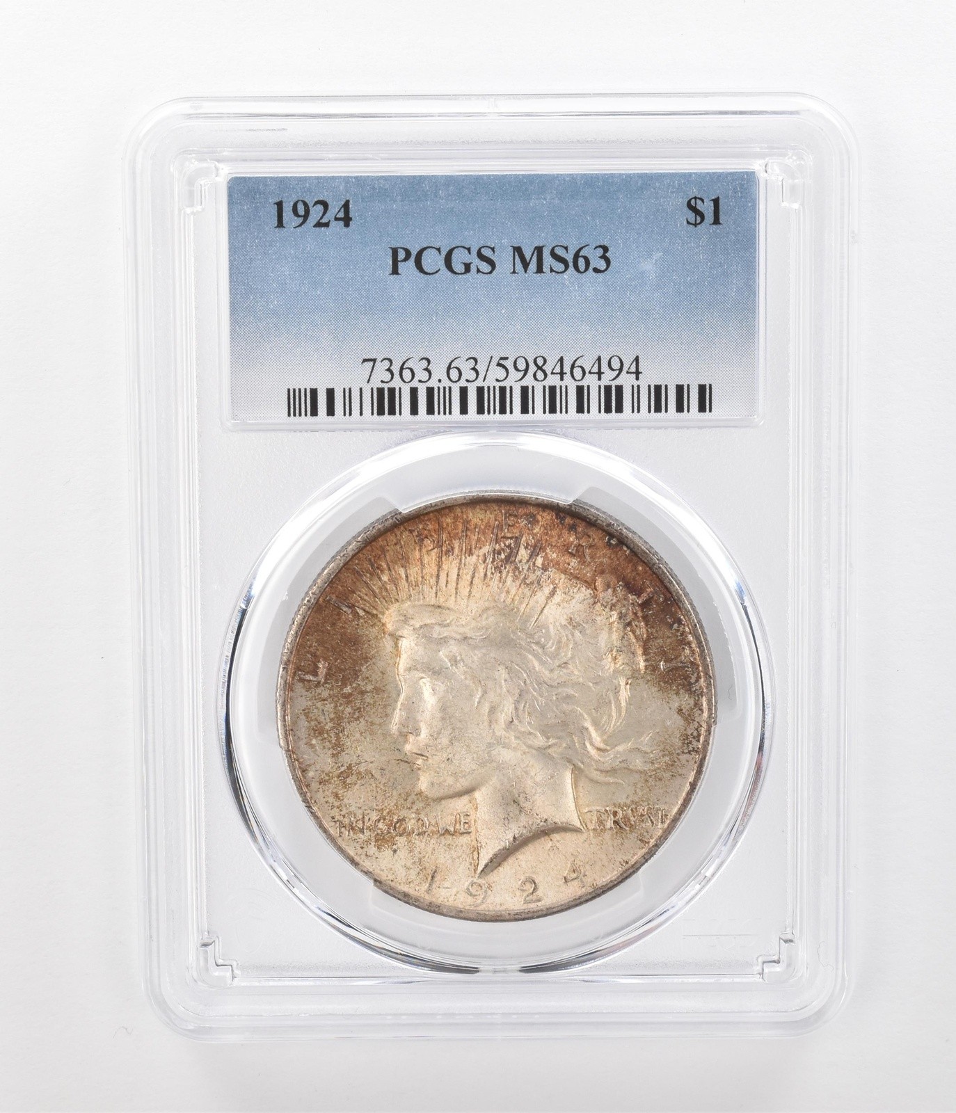 1924 Peace Silver Dollar MS63 PCGS Beautiful Tone *1174